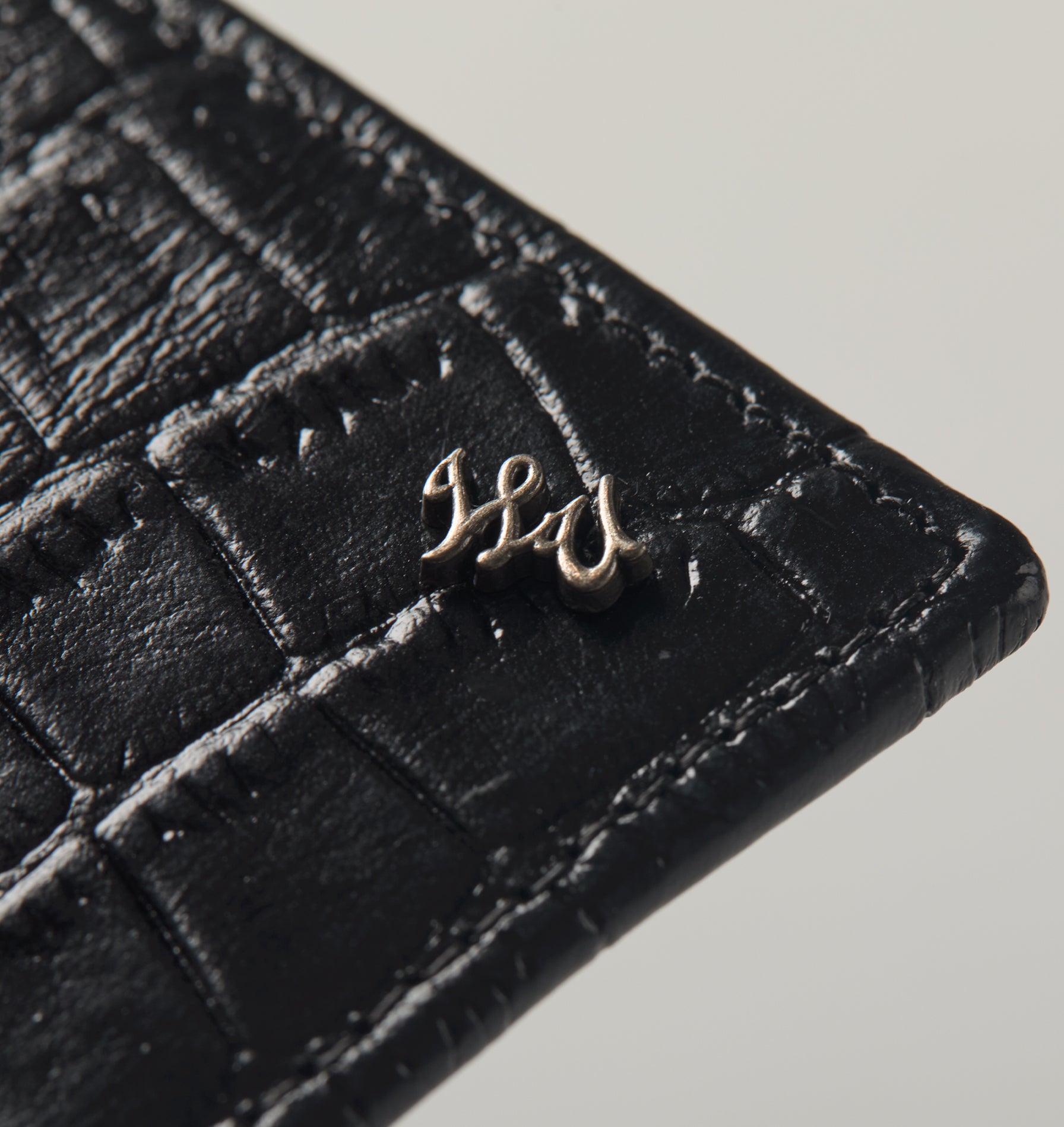 Leather Bi-Fold Wallet - Black Croc