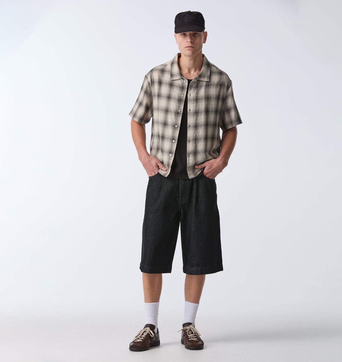Flannel Crop SS Shirt - Grey Check