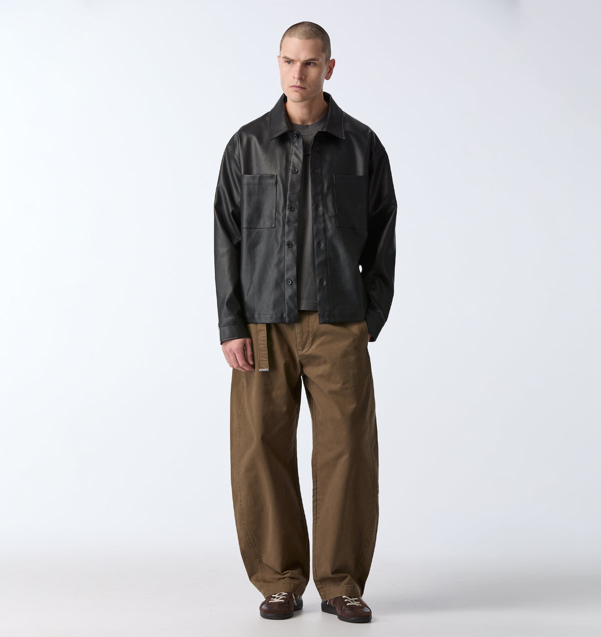 Faux Leather Overshirt - Black