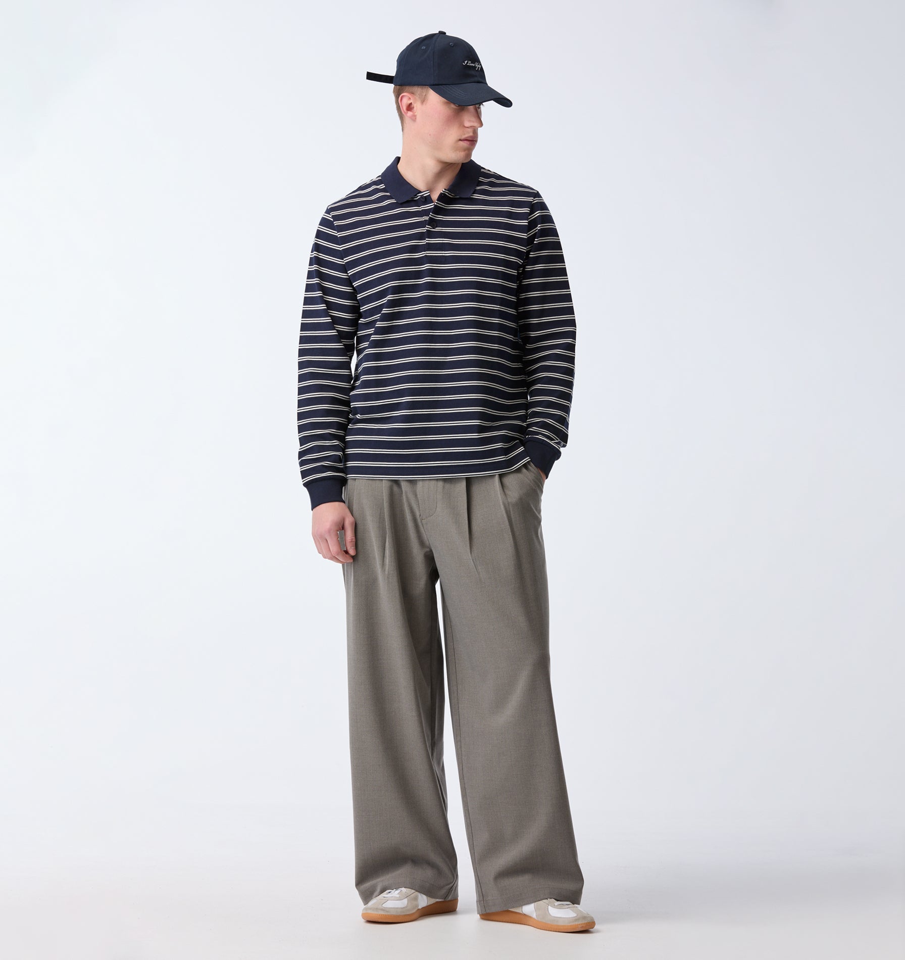 Polo LS Shirt - Navy/Off White Stripe