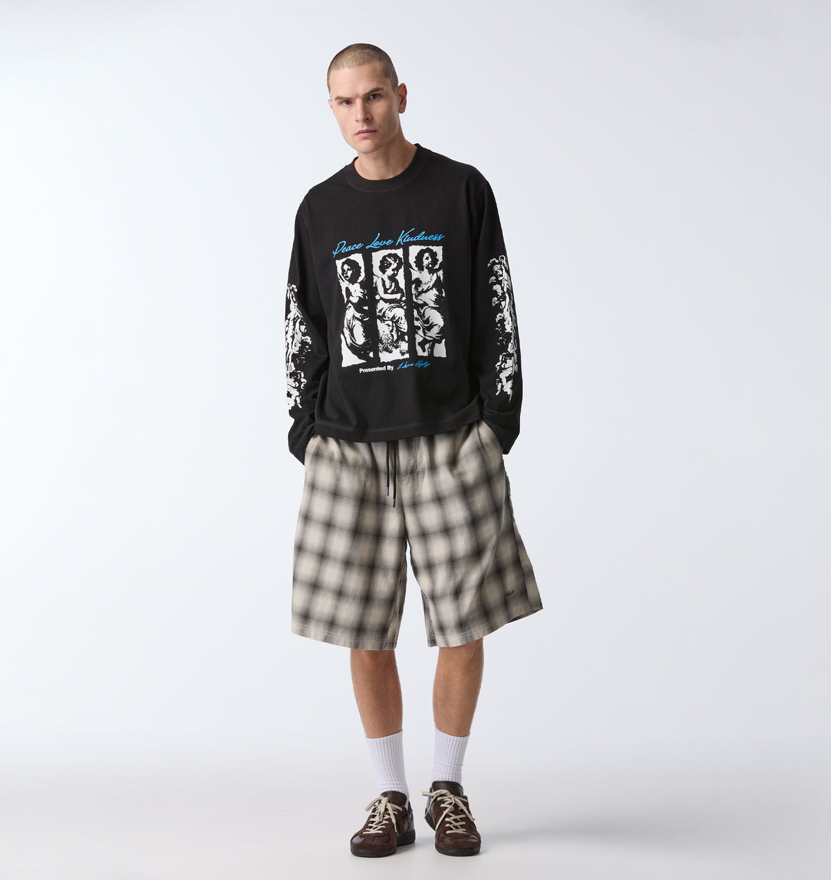 Peace Love Kindness Crop Box LS Tee - Black