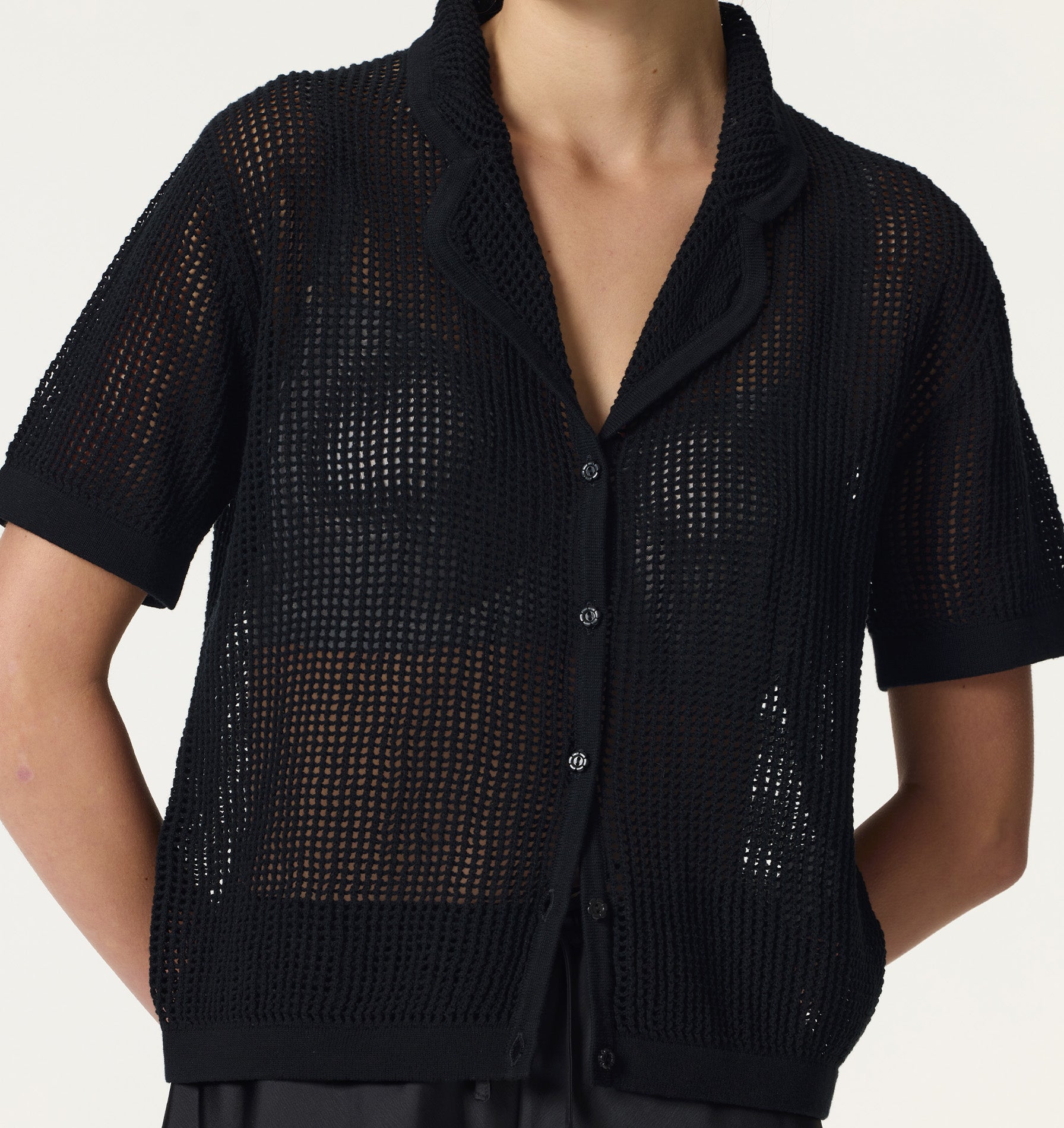 Sienna Crochet SS Shirt - Black