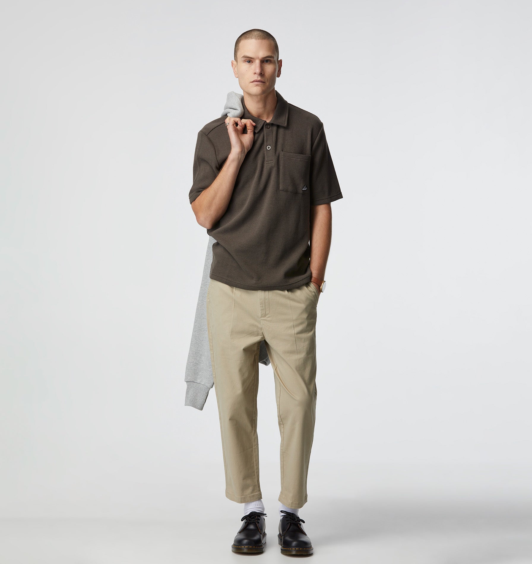Waffle Polo Shirt - Burnt Olive