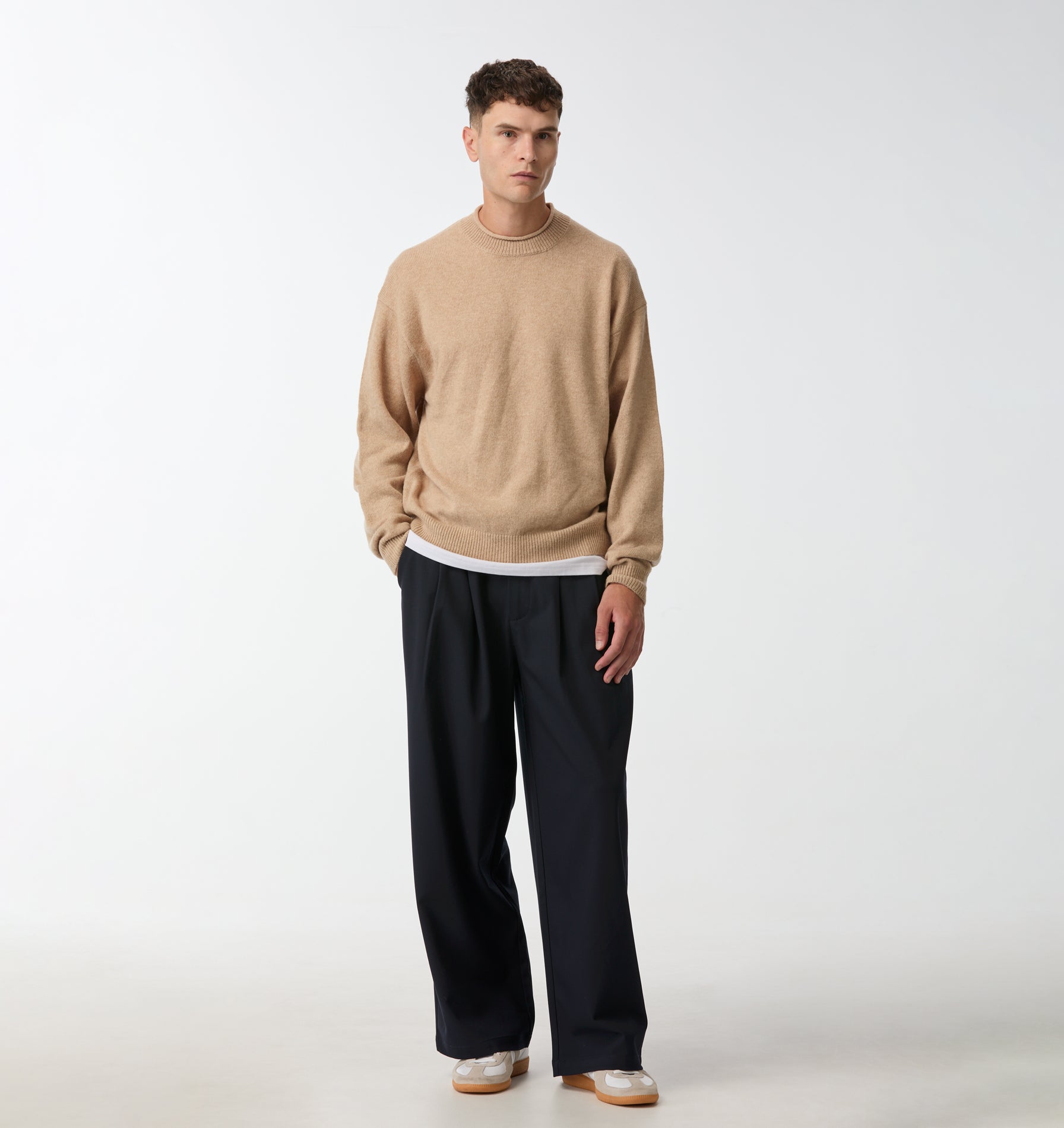 Rolled Neck Knit Sweater - Oatmeal