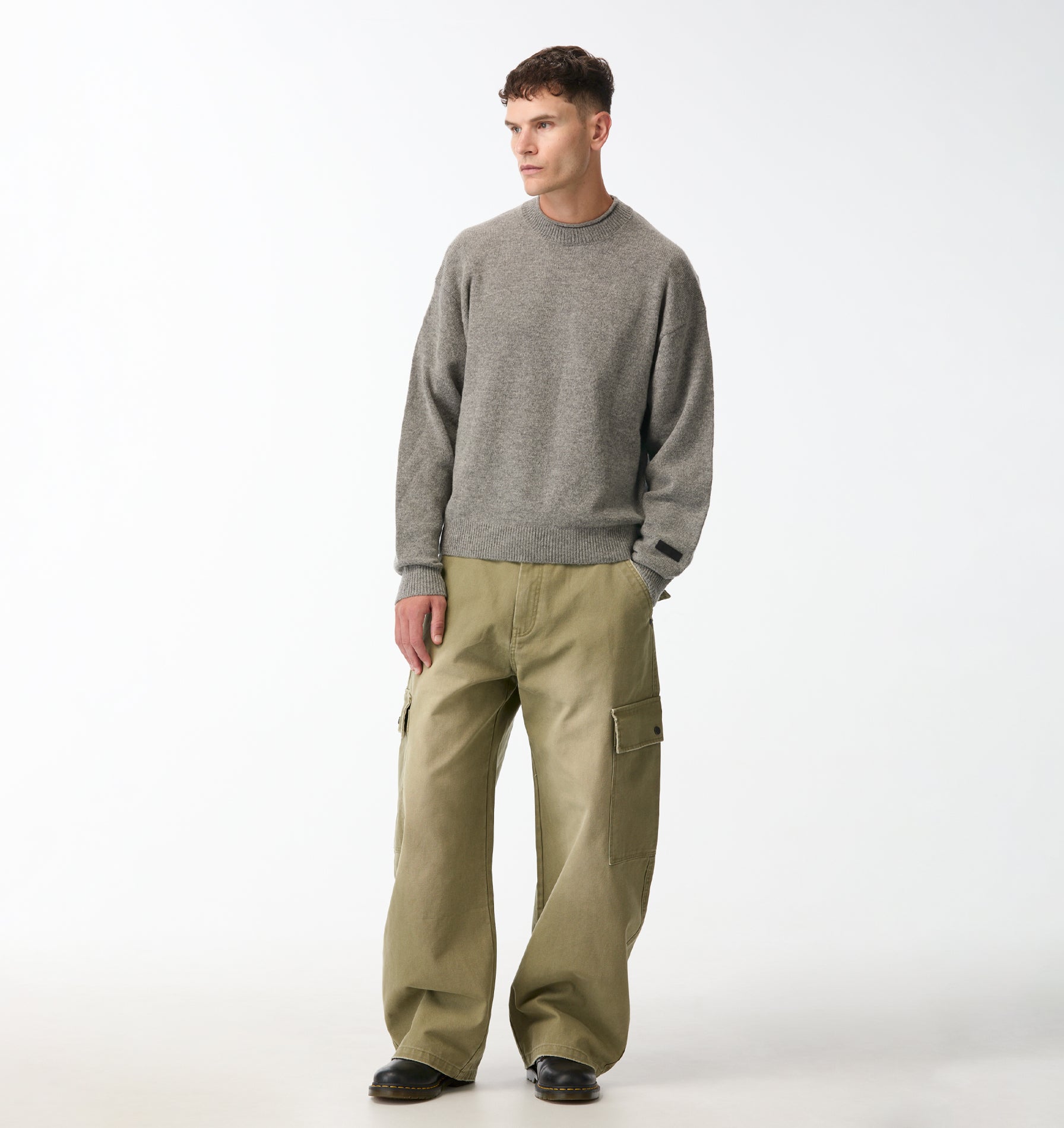 Rolled Neck Knit Sweater - Grey Marle