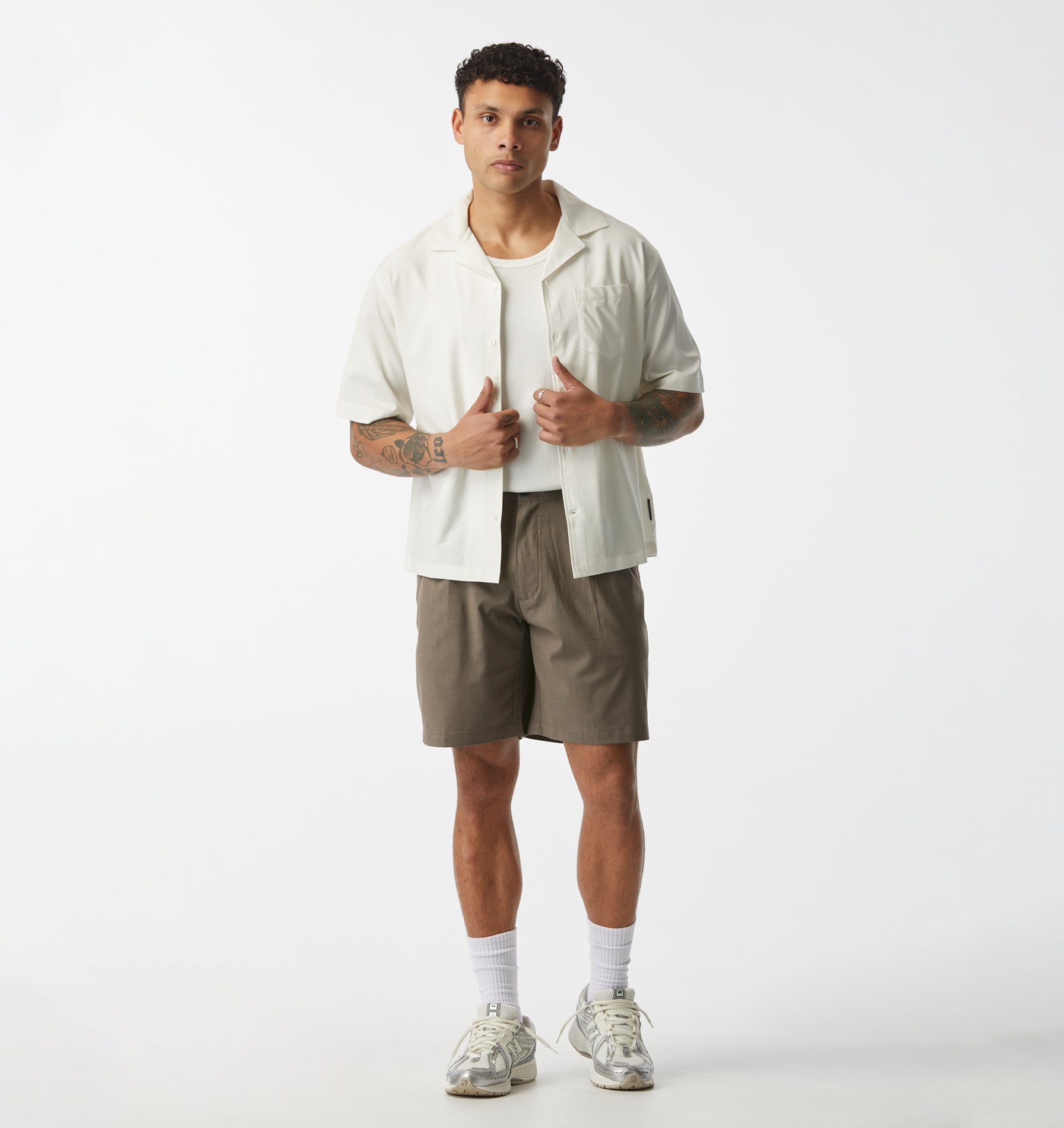 Textured Box Cuban Collar SS Shirt - White Stripe