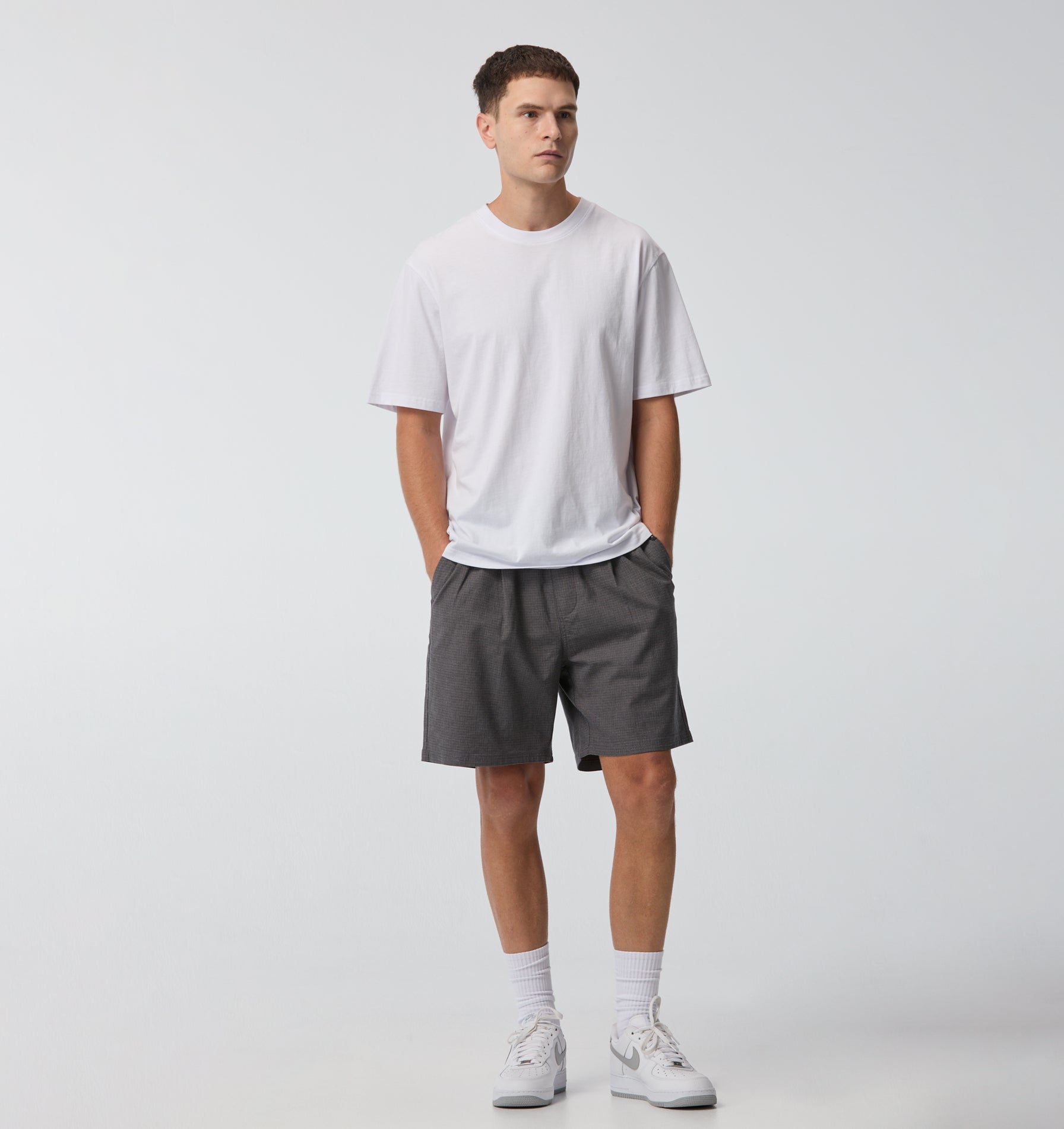 Michael Pleat Short - Grey Mini Check