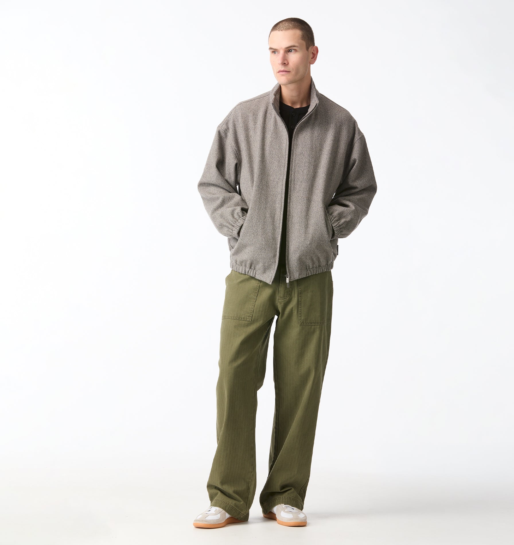 Funnel Neck Jacket - Grey Tweed