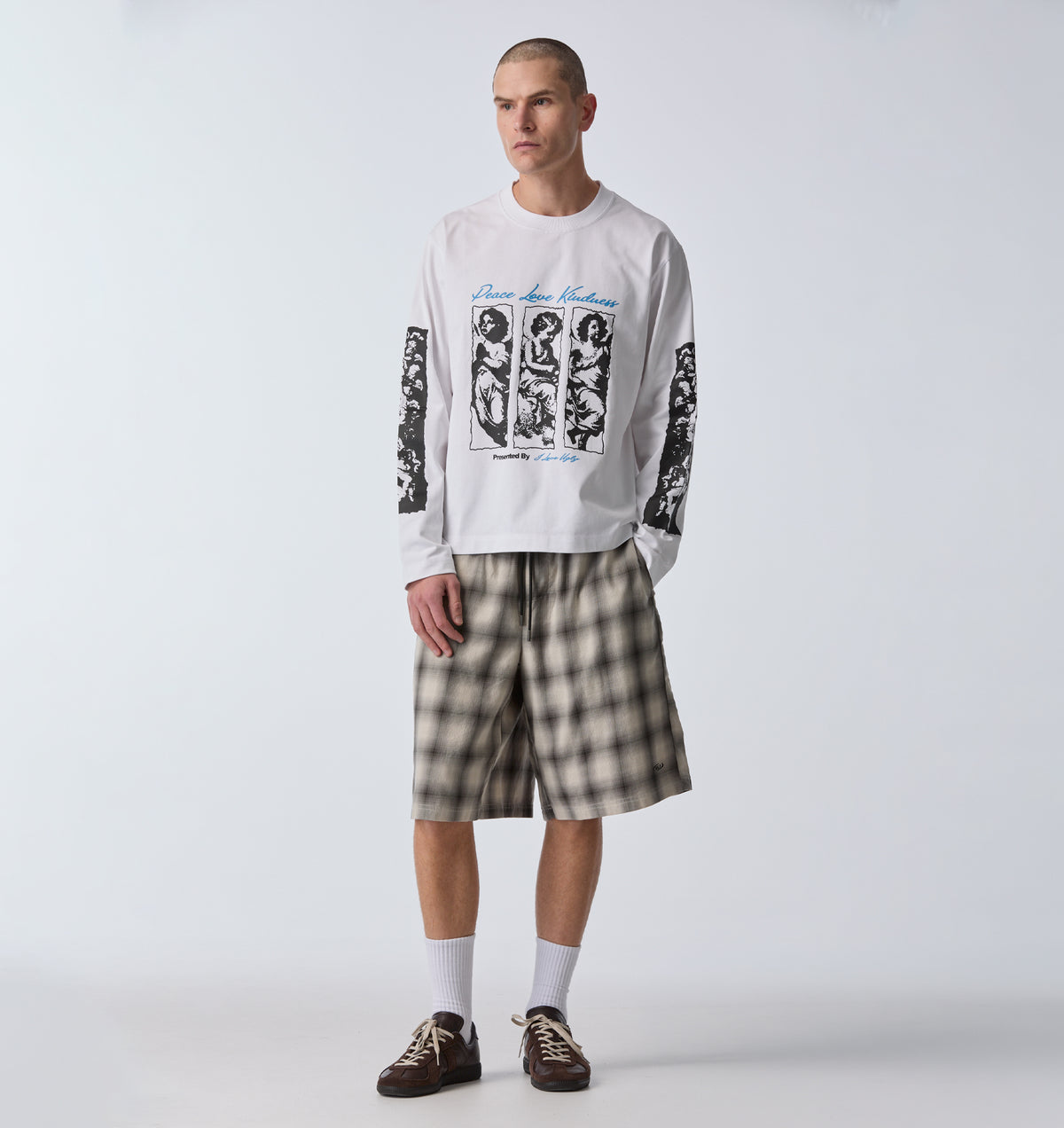 Peace Love Kindness Crop Box LS Tee - White