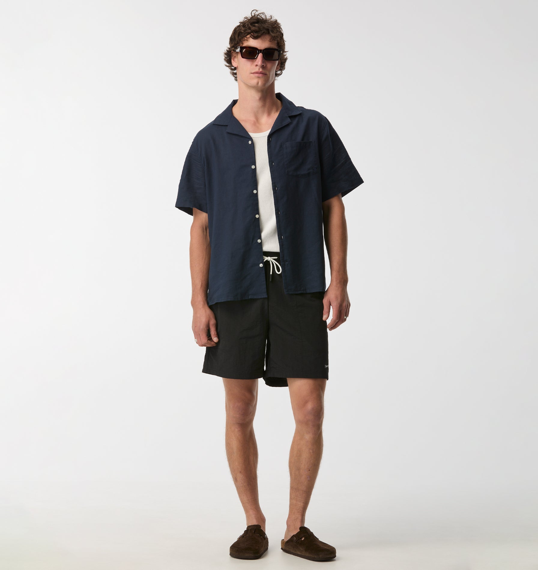 Linen Cuban Collar SS Shirt - Indigo