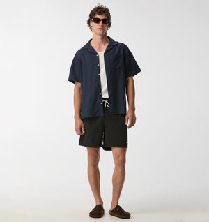 Linen Cuban Collar SS Shirt - Indigo