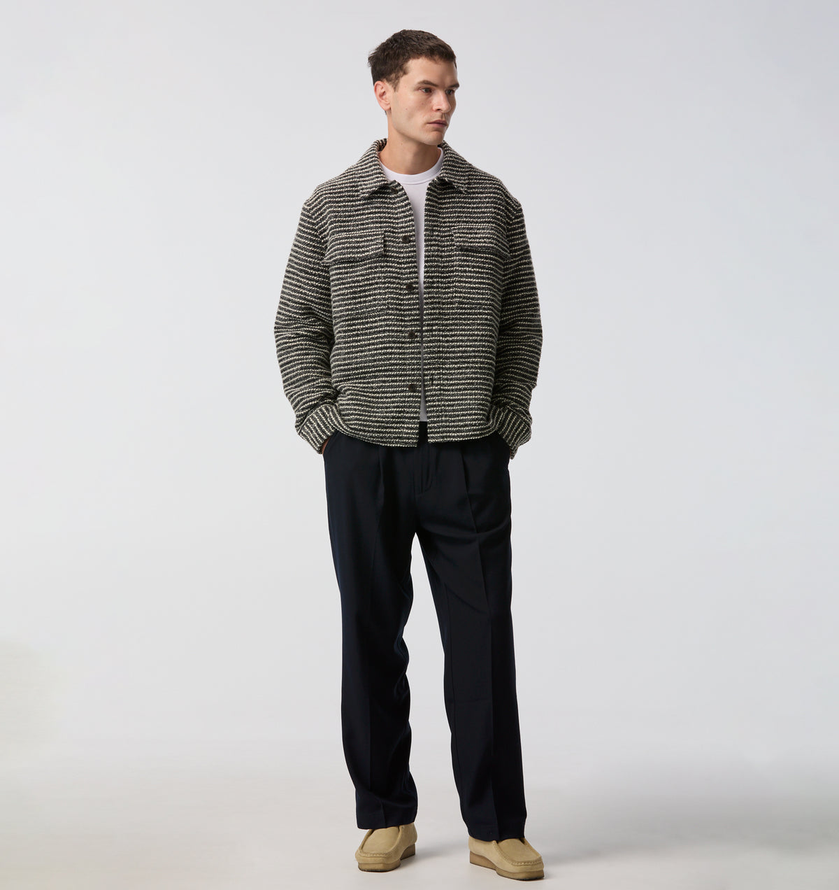 Boucle Overshirt  - Grey/White Stripe
