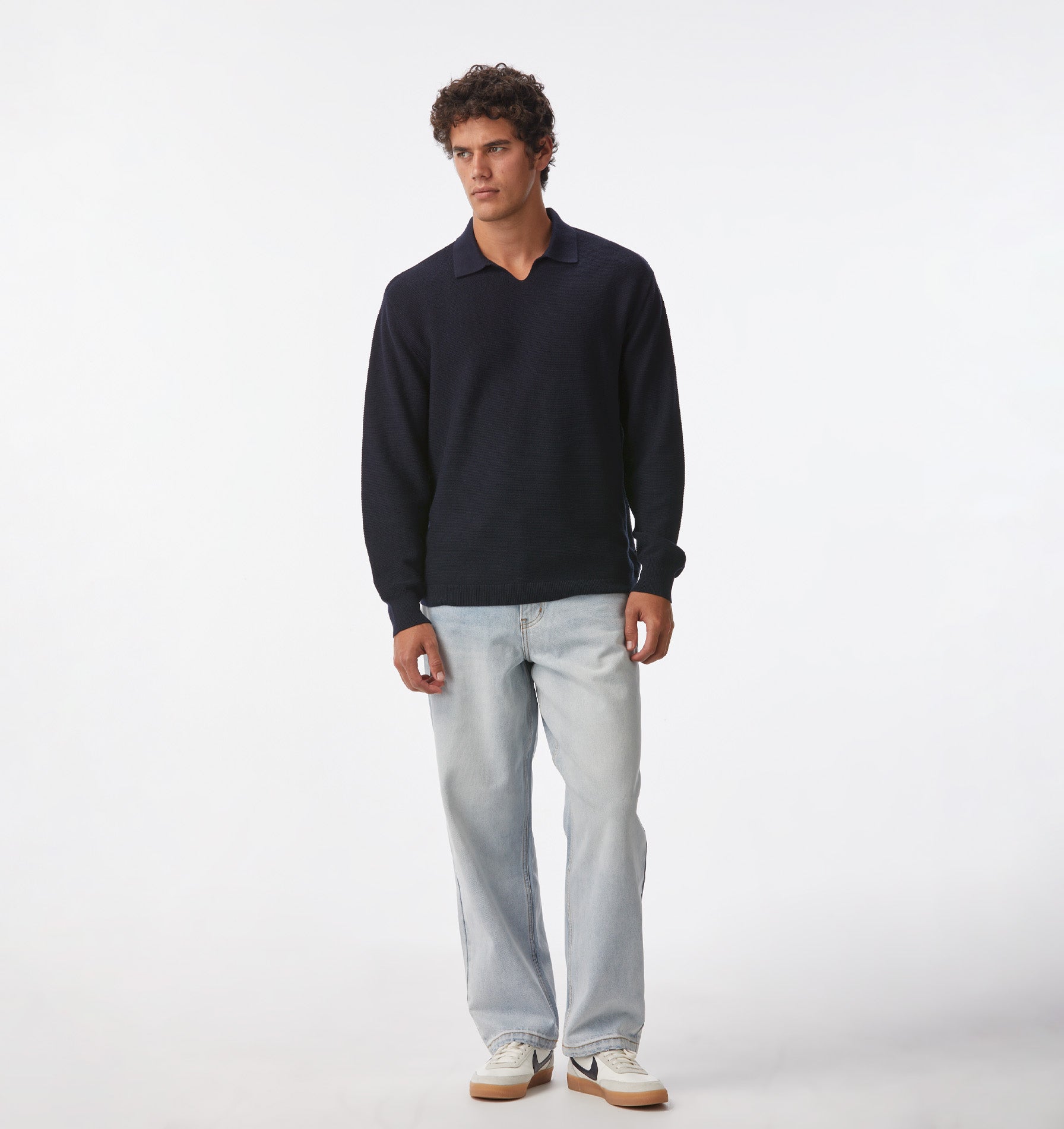 Elijah Knit LS Polo - Navy
