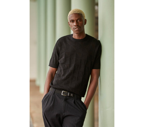 Textured Knit Tee - Black