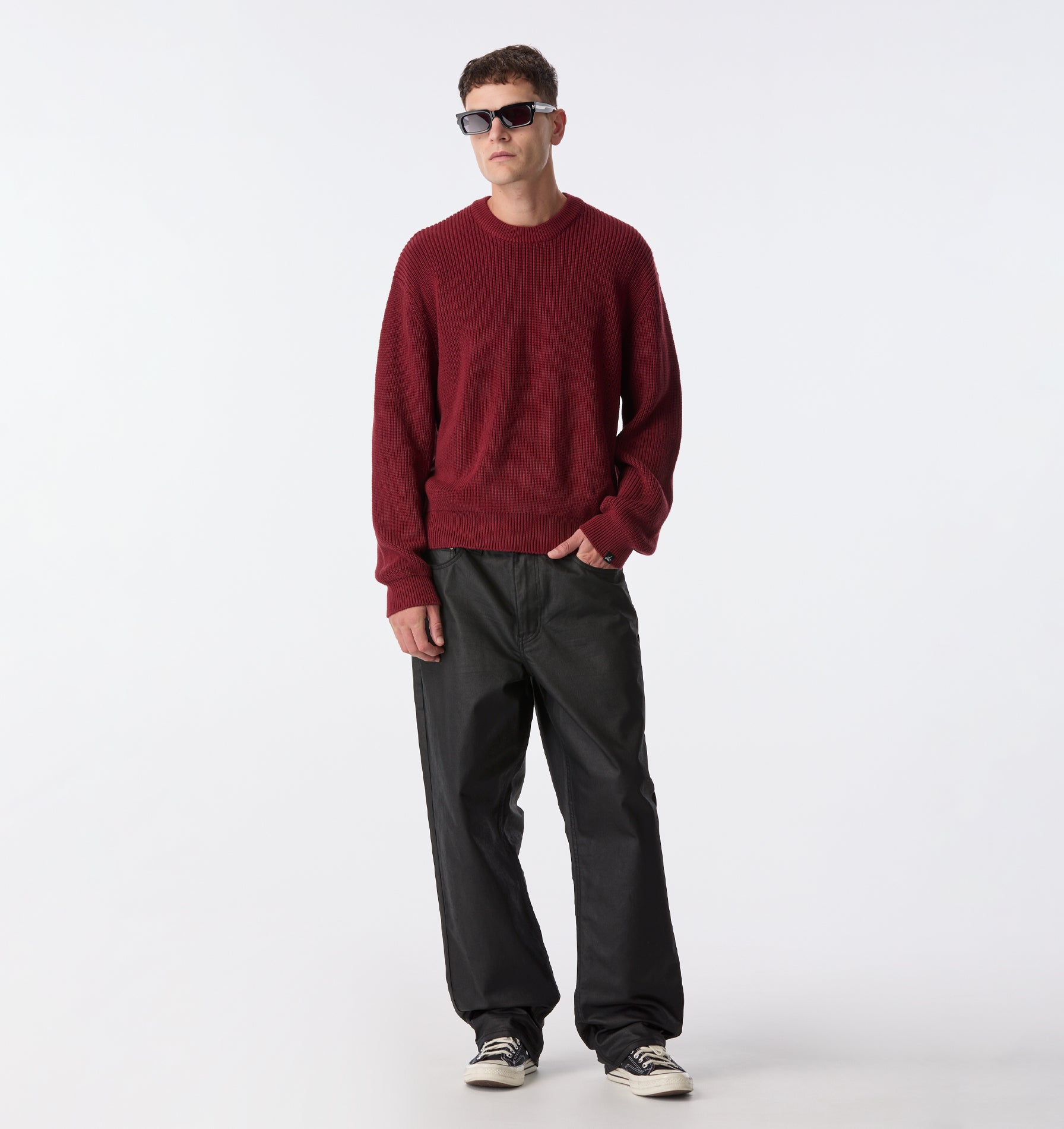 Cropped Knit Sweater - Red Wine