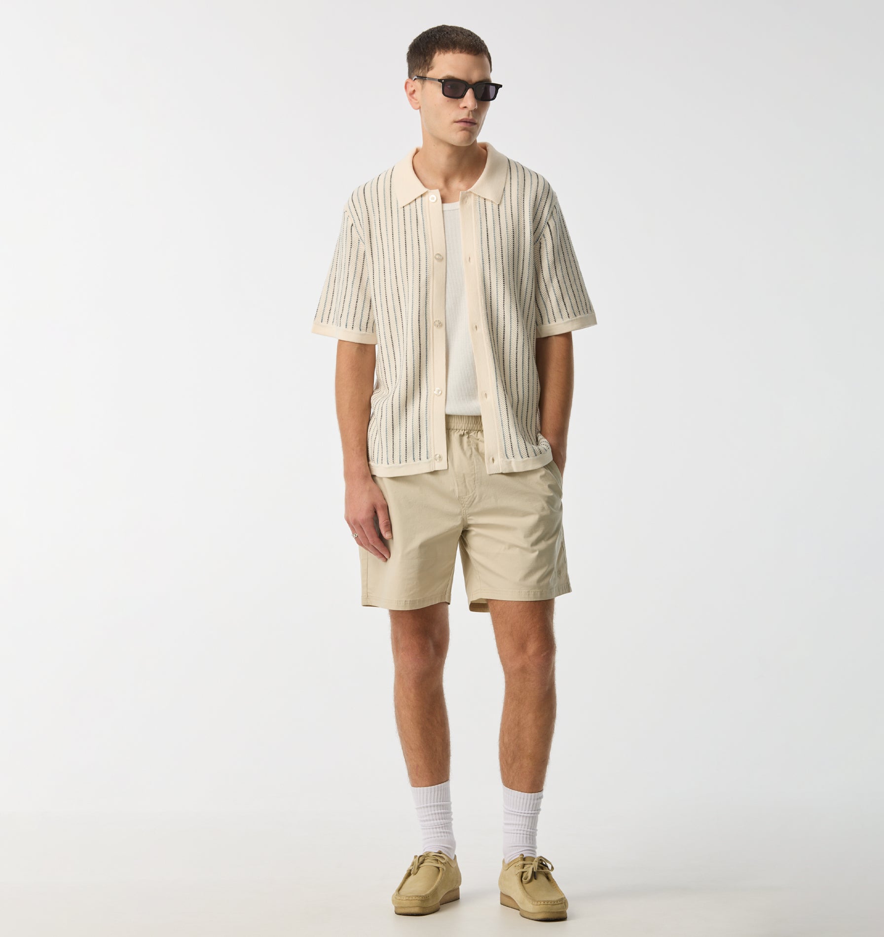 Jasper Knit SS Shirt - Off White Stripe