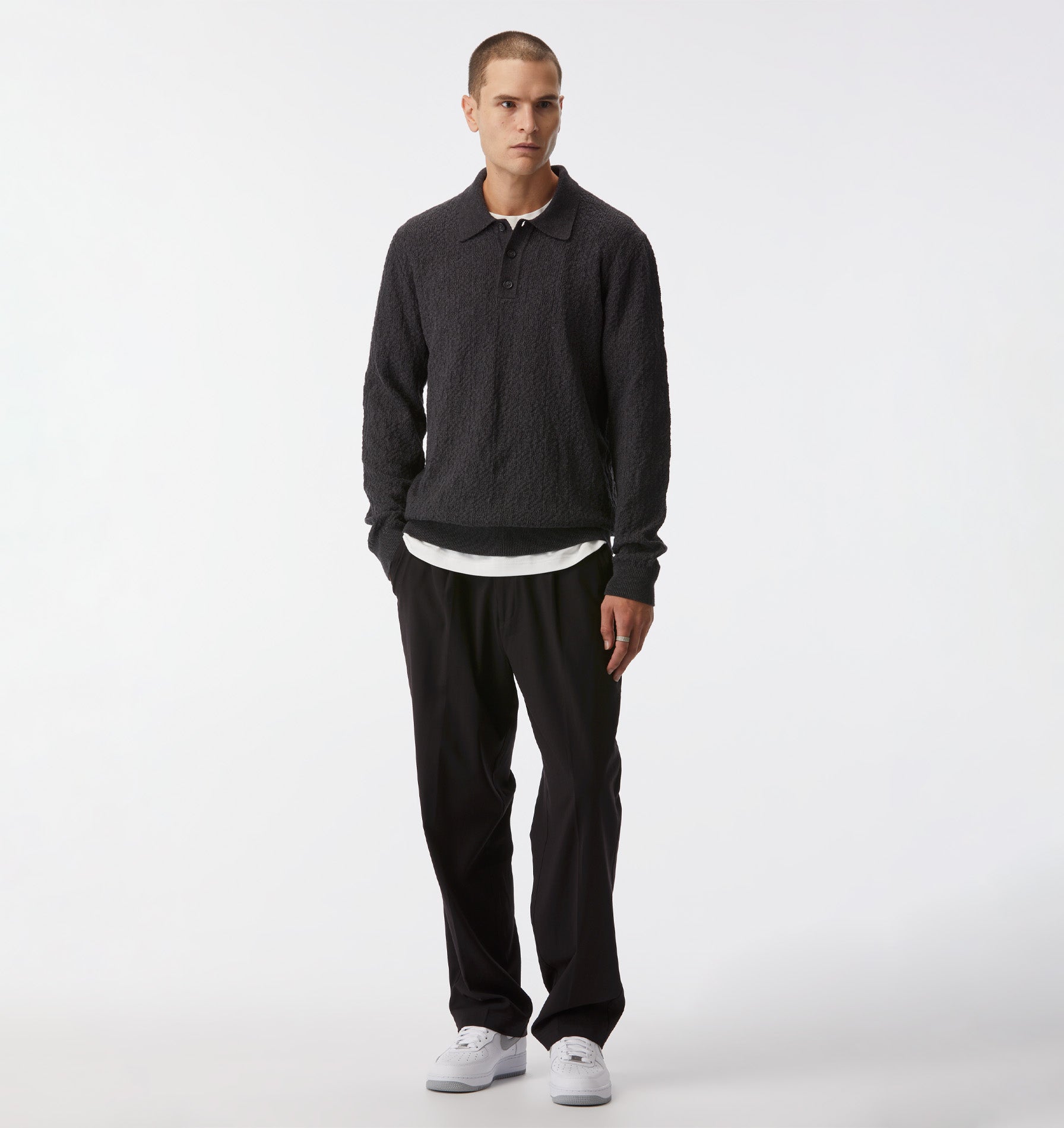 Jordan Knit LS Polo - Charcoal