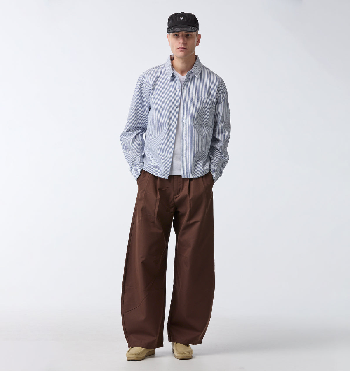 Crop LS Shirt - Blue White Stripe