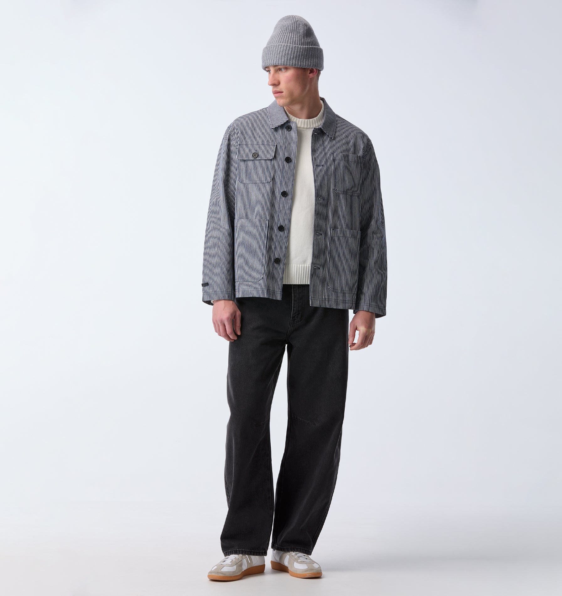 Chore Jacket - White / Navy Stripe