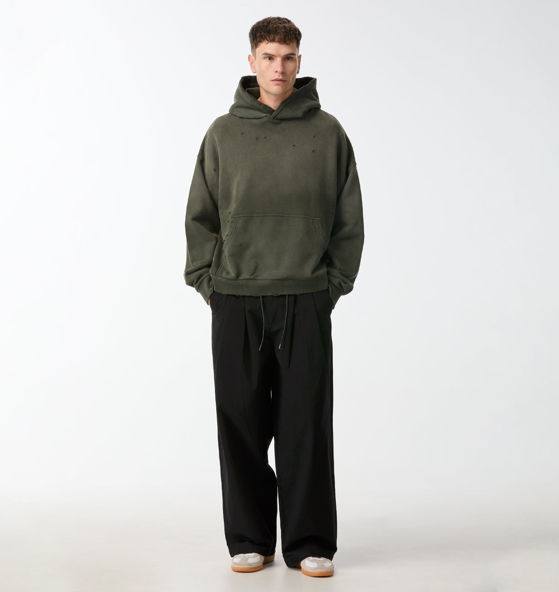 Distressed Oversized Hood - Faded Green