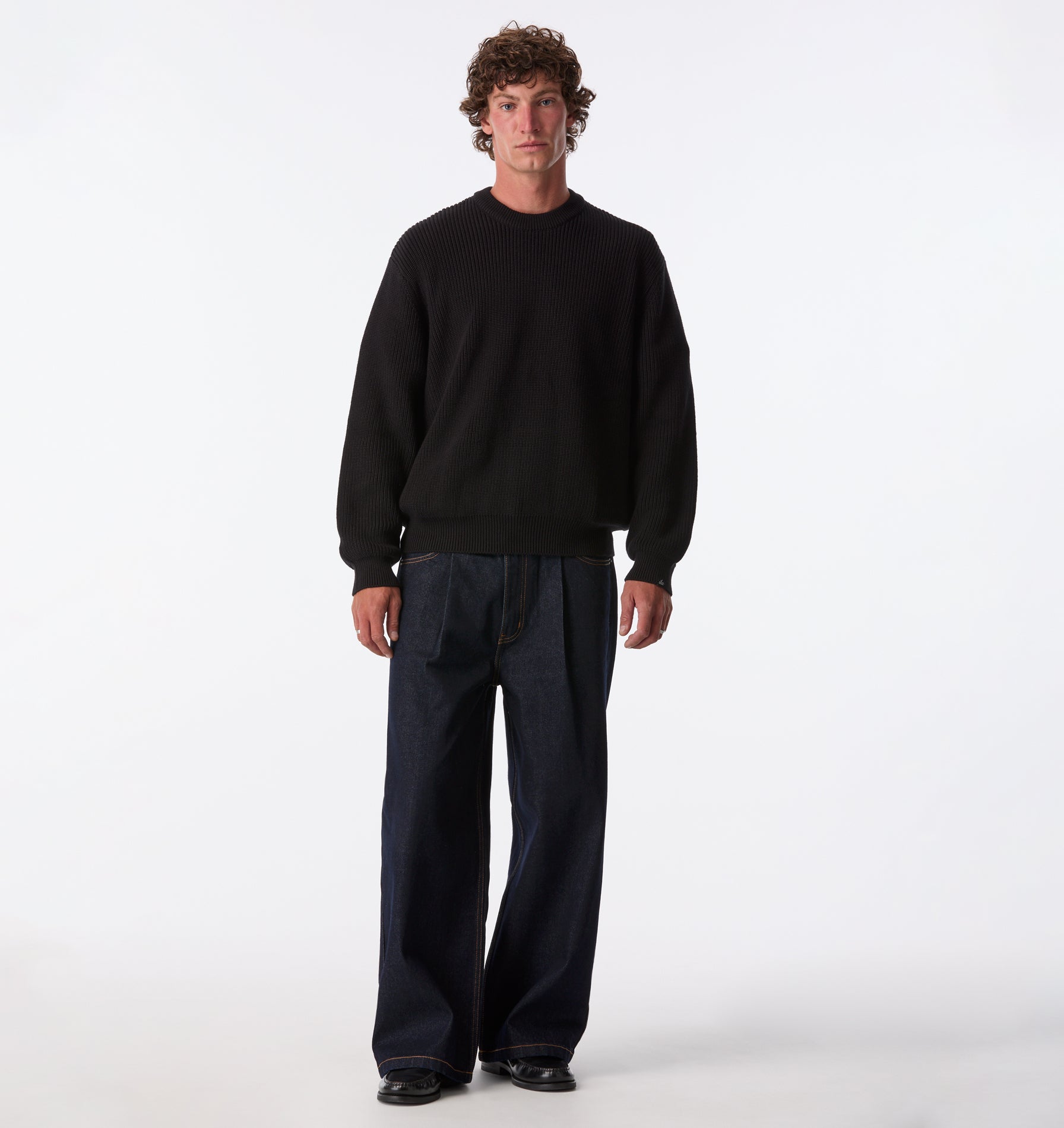 Cropped Knit Sweater - Black