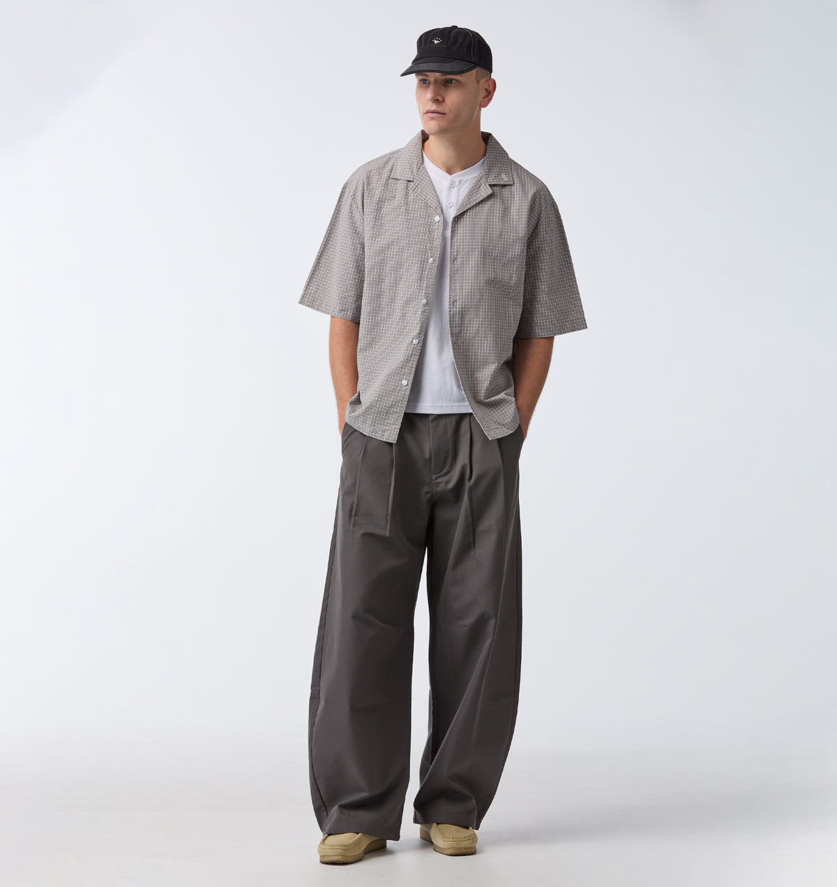 Box Cuban Collar Shirt - Concrete Check