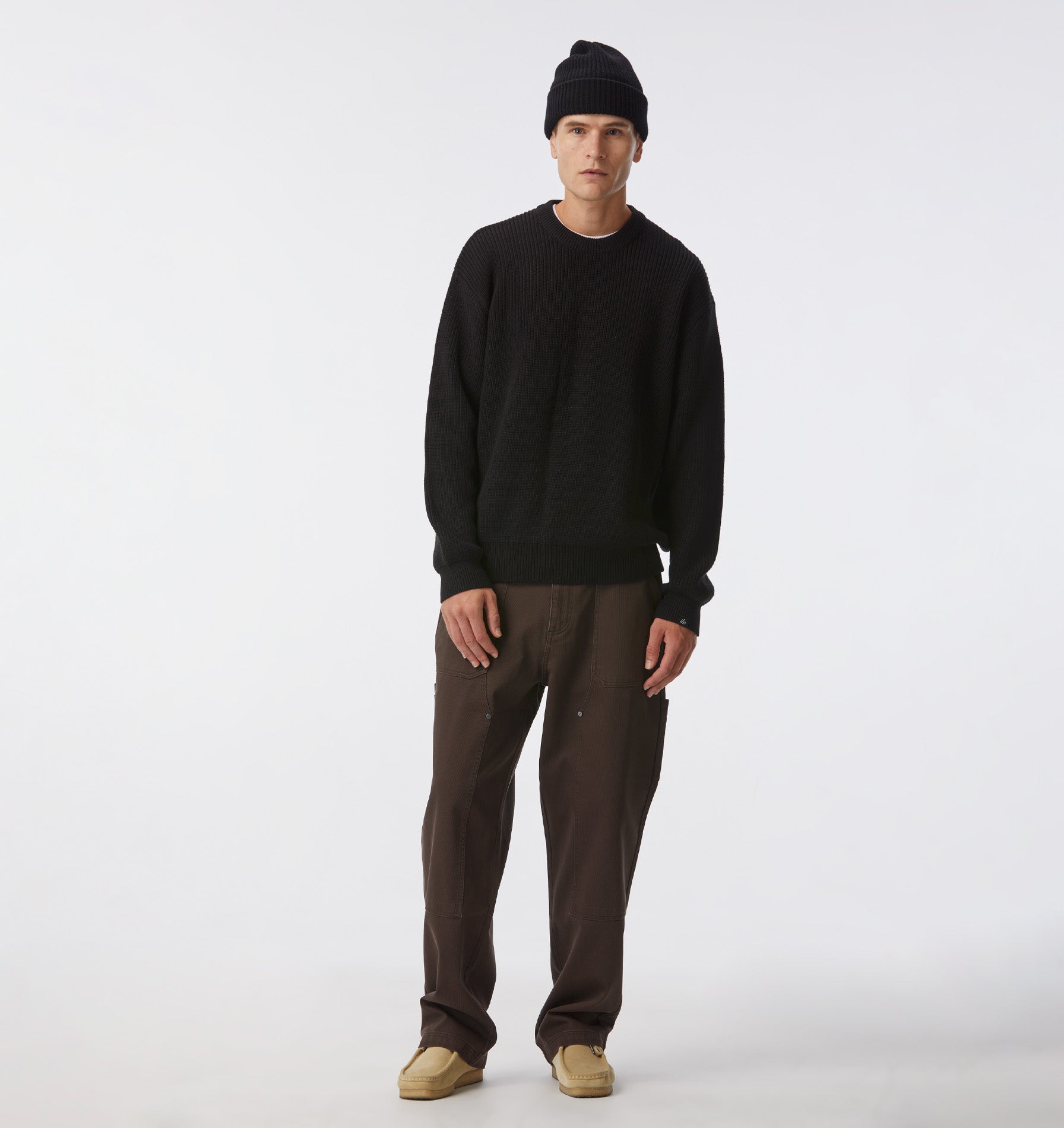 Cropped Knit Sweater - Black