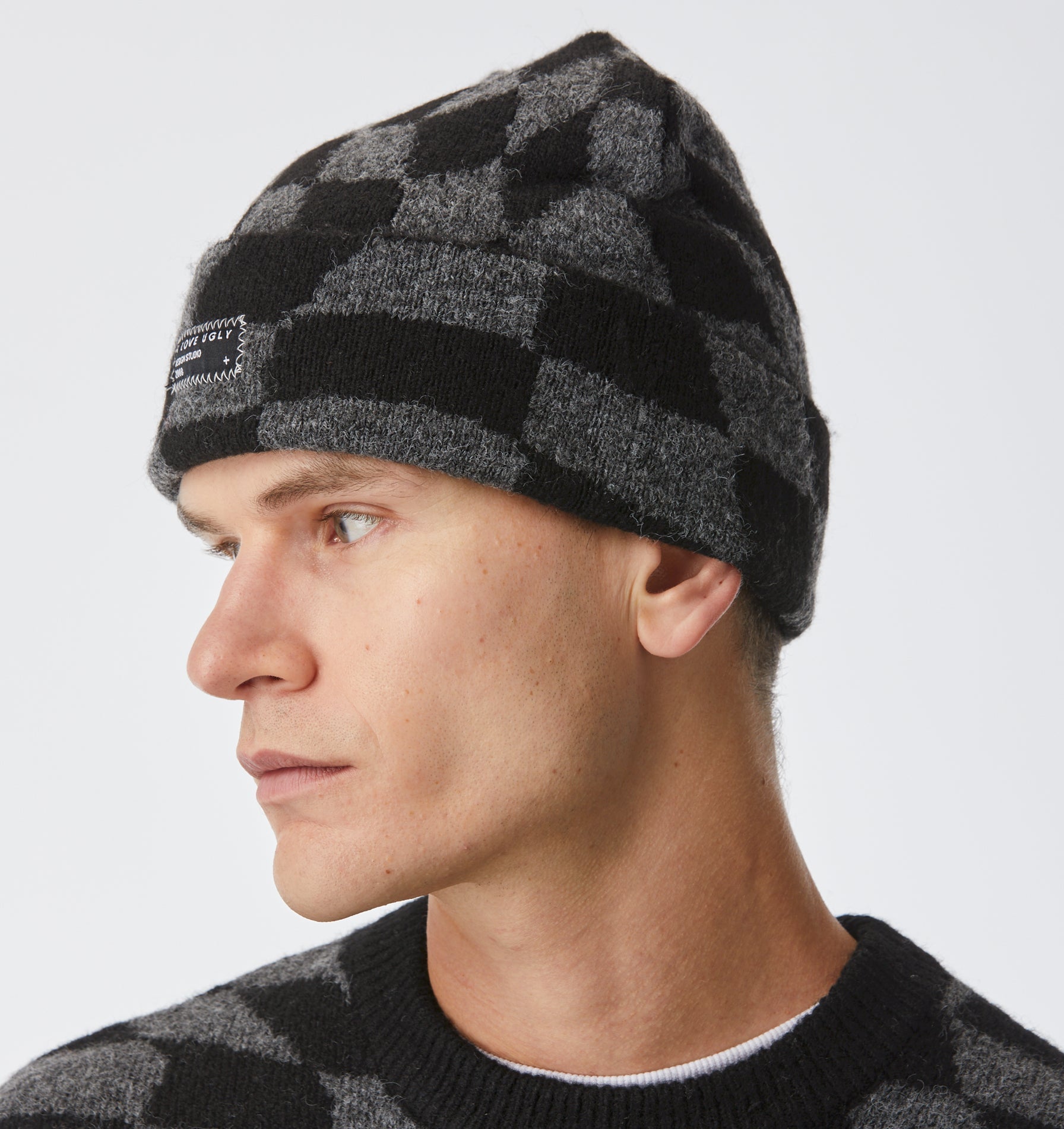 Checkerboard Wyatt Beanie - Charcoal/Black