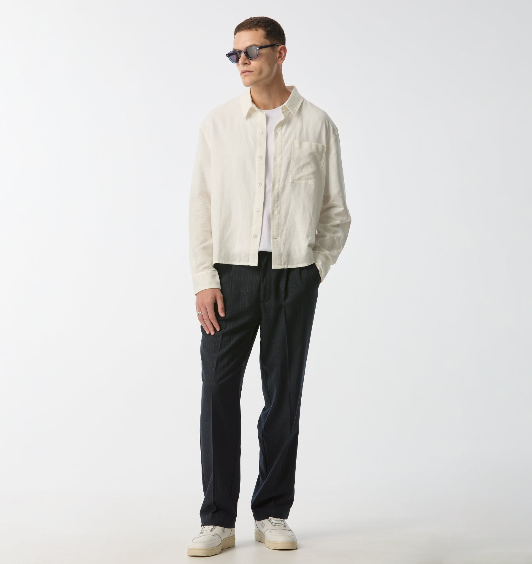Linen Crop LS Shirt - White | I Love Ugly