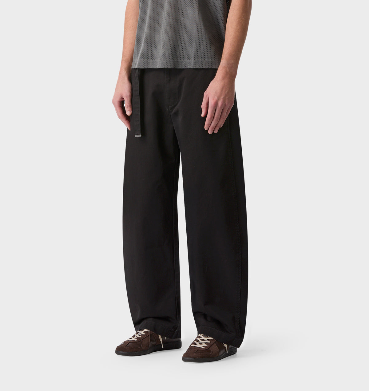 Belted Barrel Leg Pant - Black