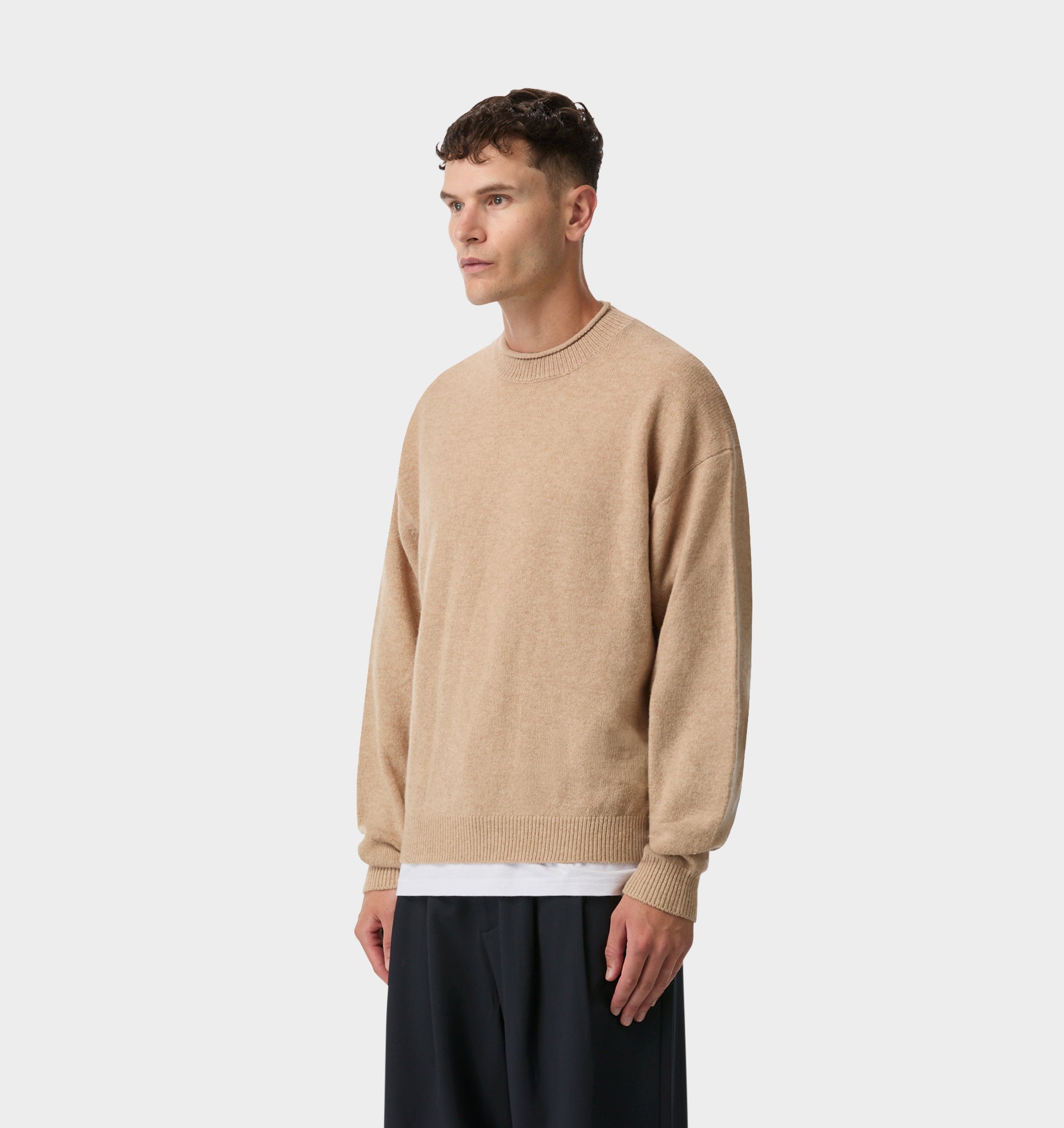 Rolled Neck Knit Sweater - Oatmeal