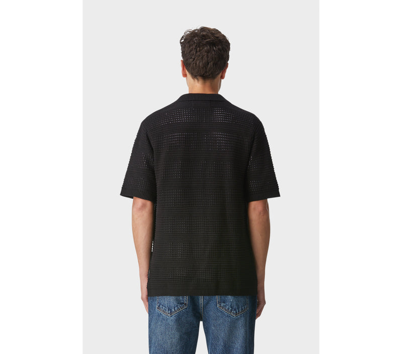 Textured Knit SS Shirt - Black