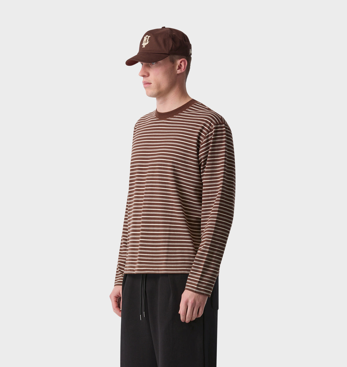 Crop Box LS Tee - Brown/Off White Stripe