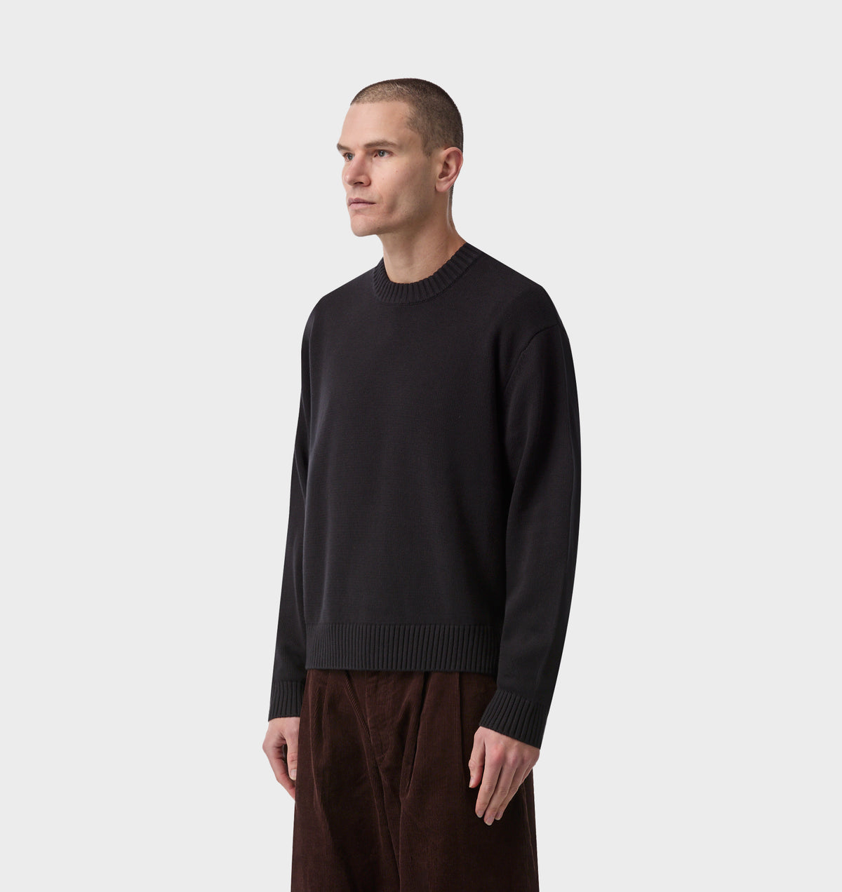 Midweight Crop Knit Sweater - Black