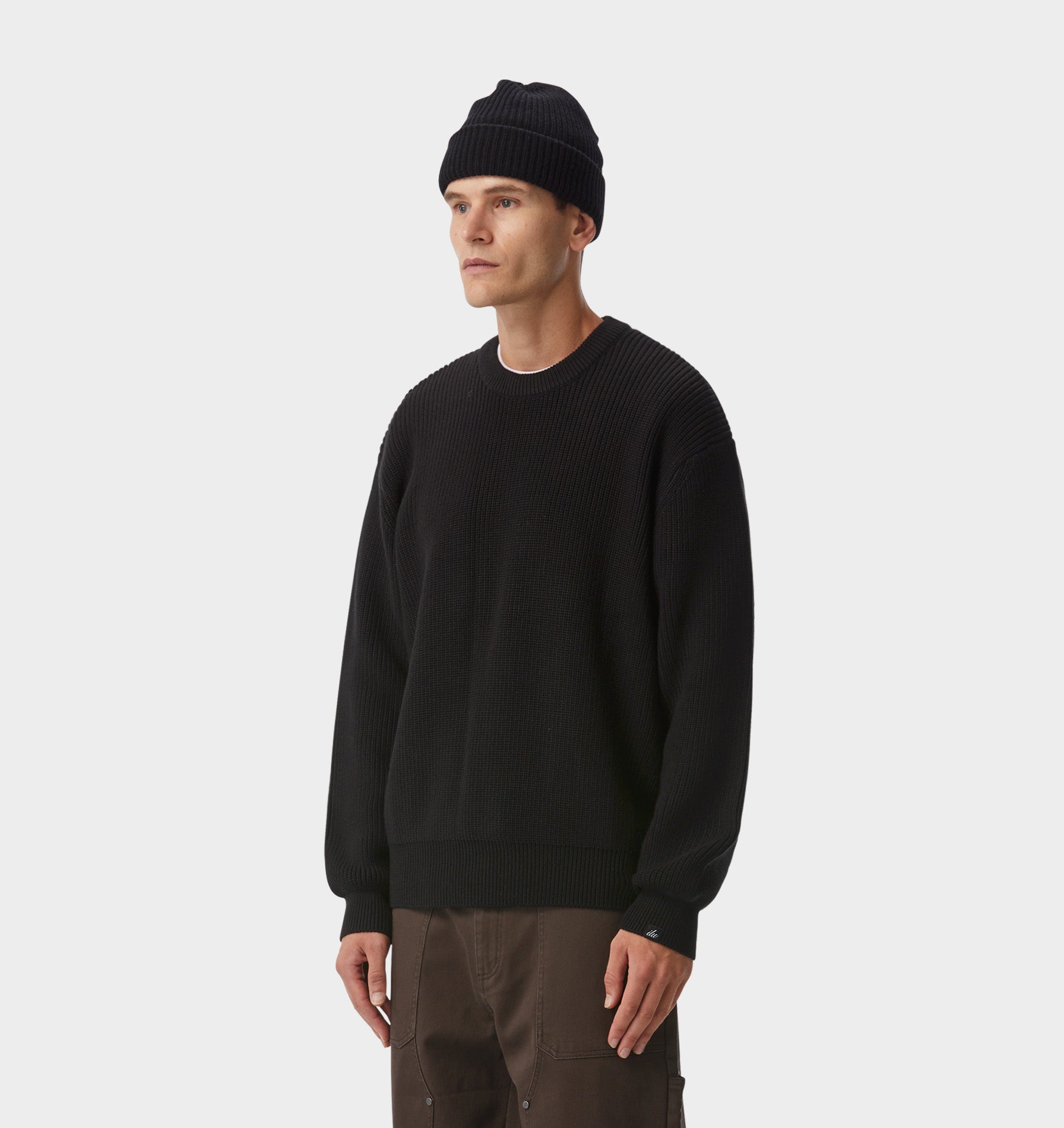 Cropped Knit Sweater - Black