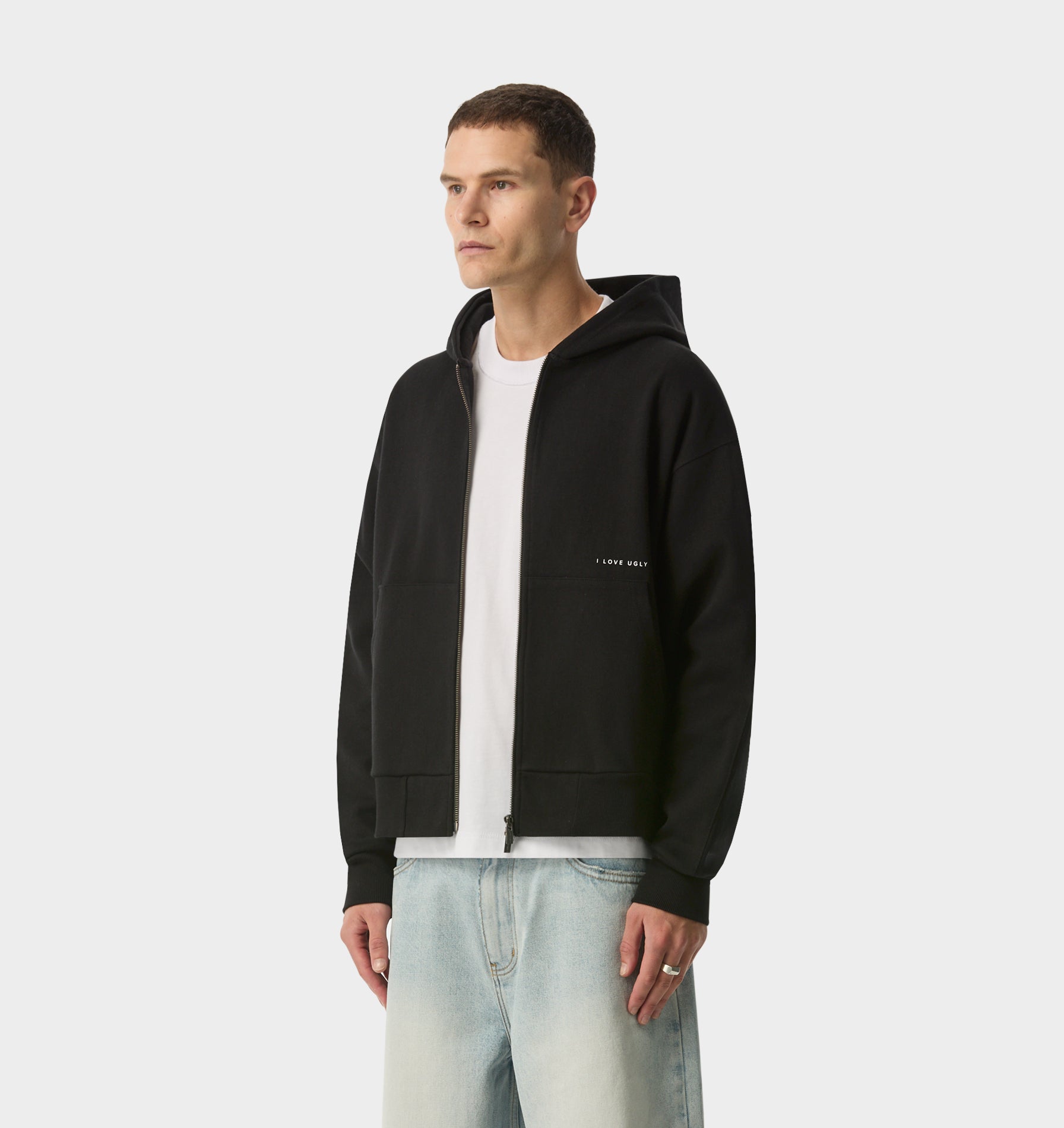 Crop Box Zip Hood - Black