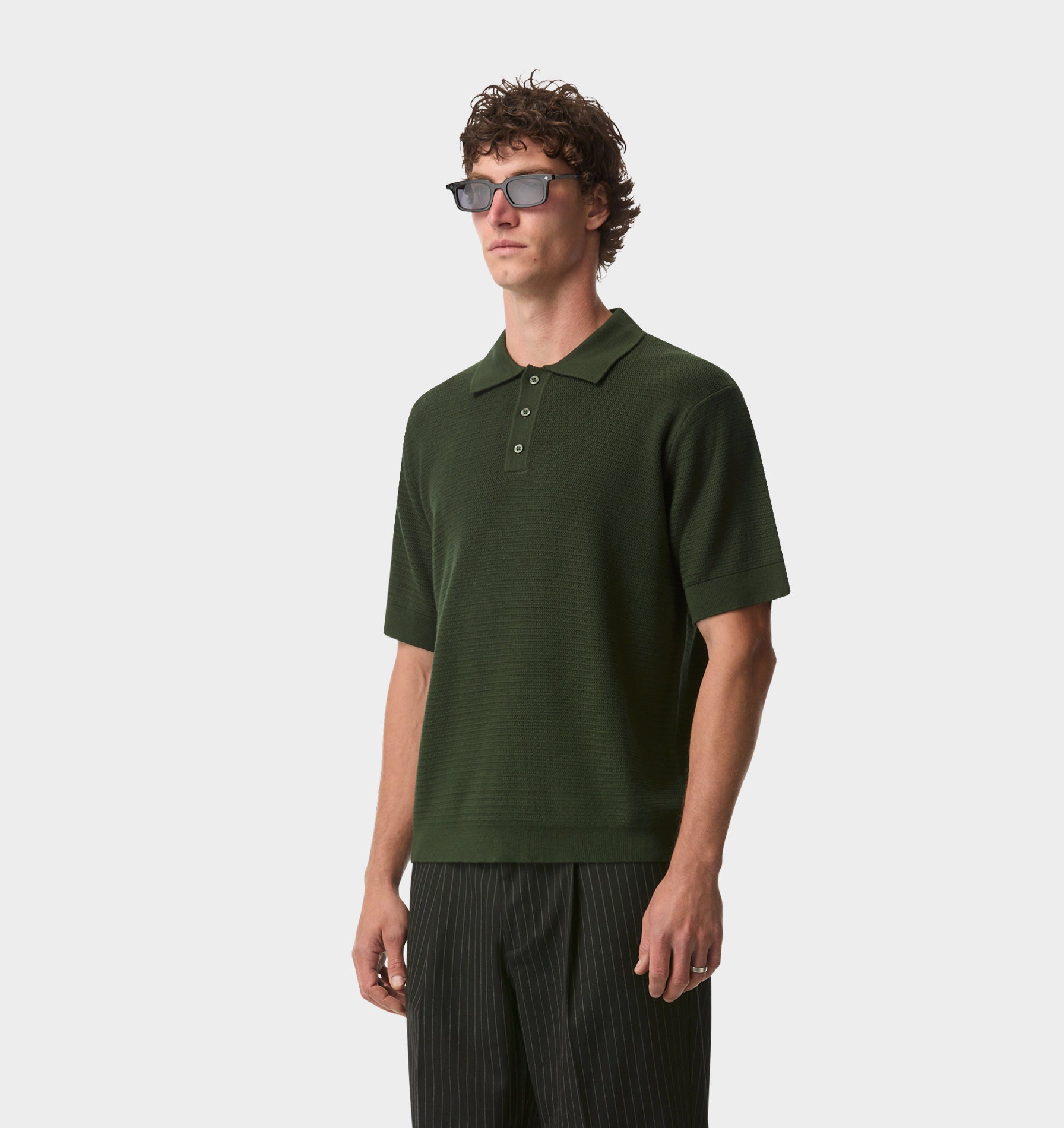 Ronan SS Knit Polo - Dark Green