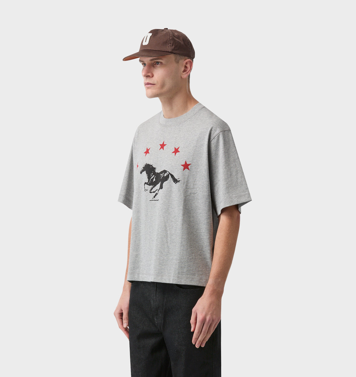 Horse Crop Box Tee - Heather Grey