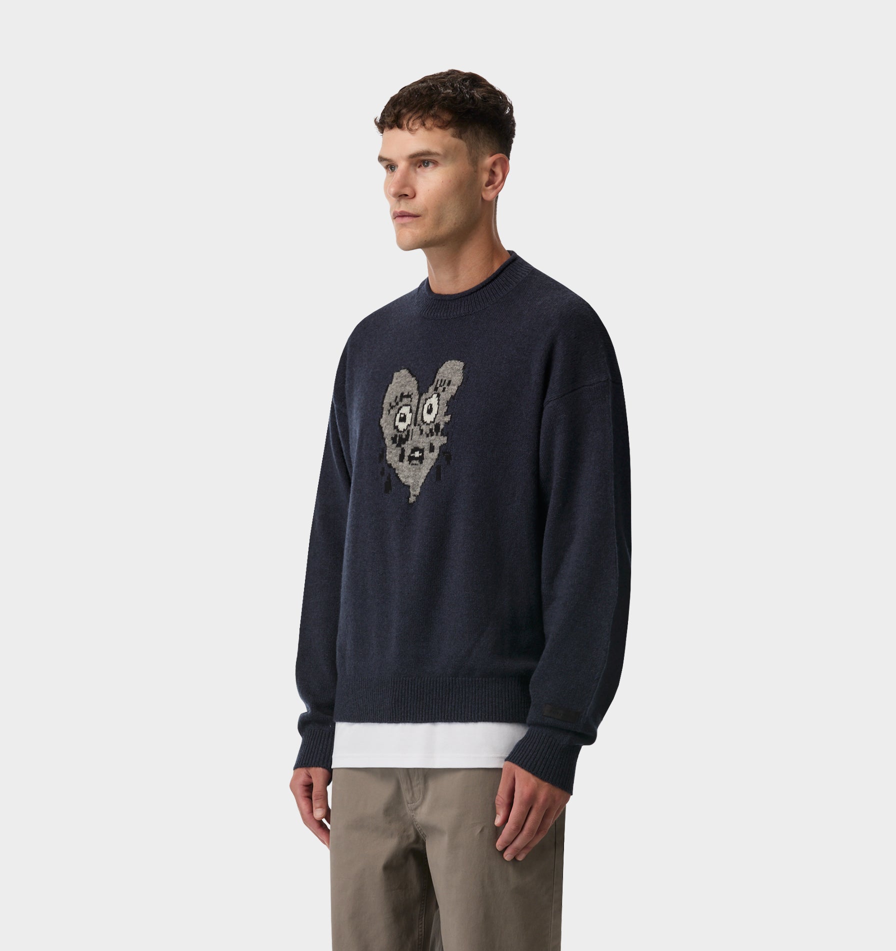 Heartache Rolled Neck Knit Sweater - Navy