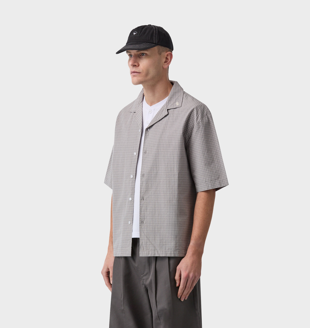 Box Cuban Collar Shirt - Concrete Check