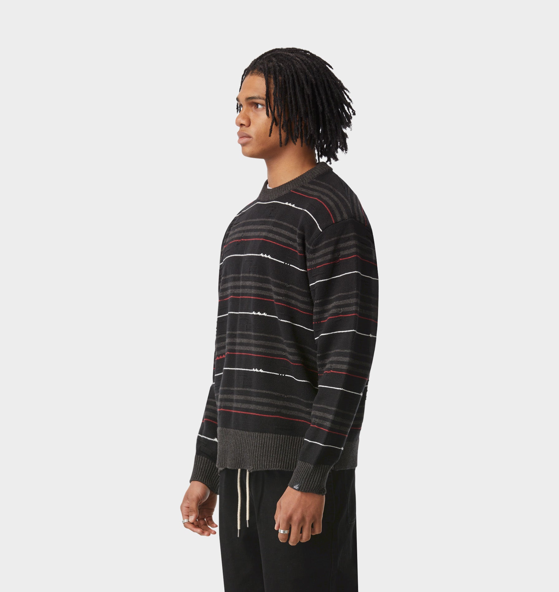 Distressed Knit Sweater - Black/Charcoal