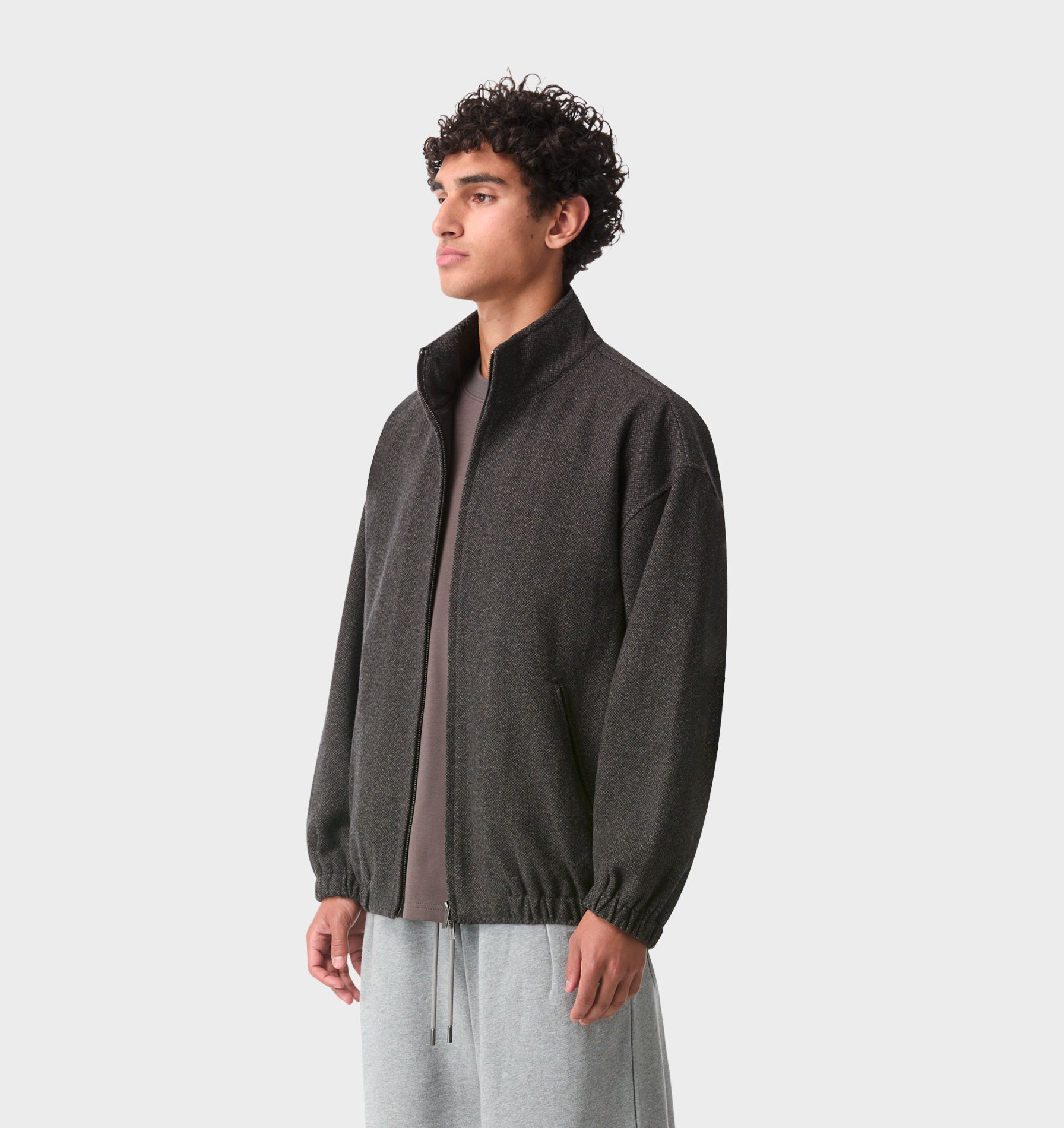 Funnel Neck Jacket - Charcoal Tweed