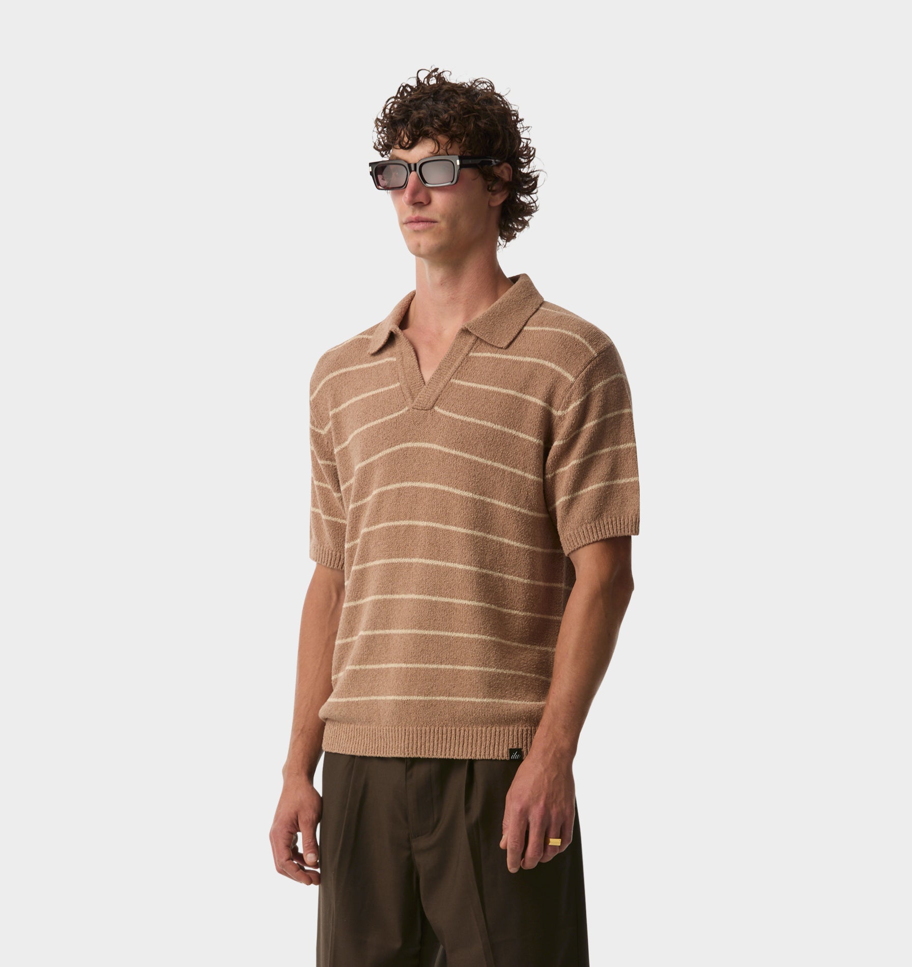 Clive Knit SS Polo - Mushroom Stripe | I Love Ugly