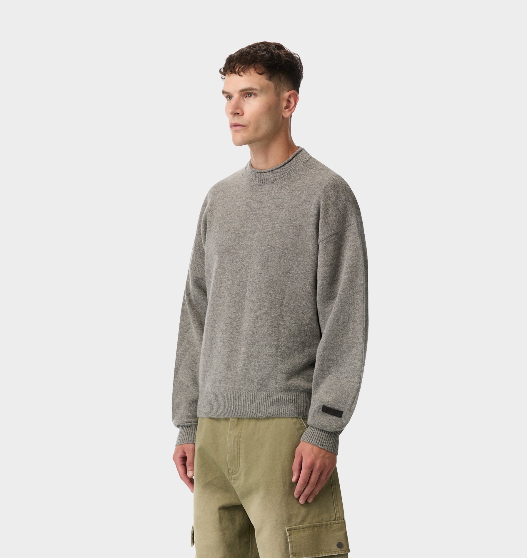 Rolled Neck Knit Sweater - Grey Marle