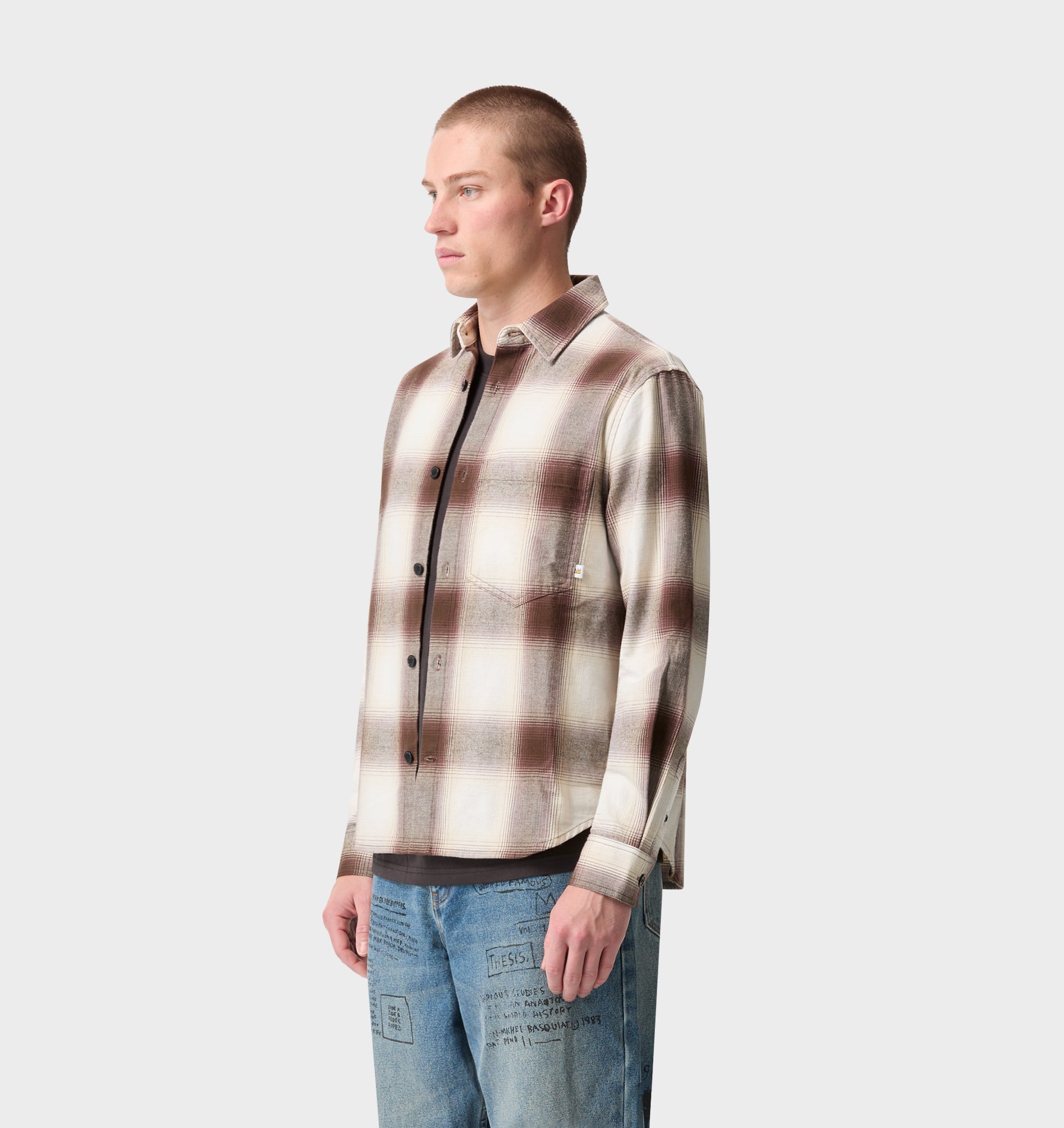 Basquiat Flannel LS Shirt - Off White/Brown Check