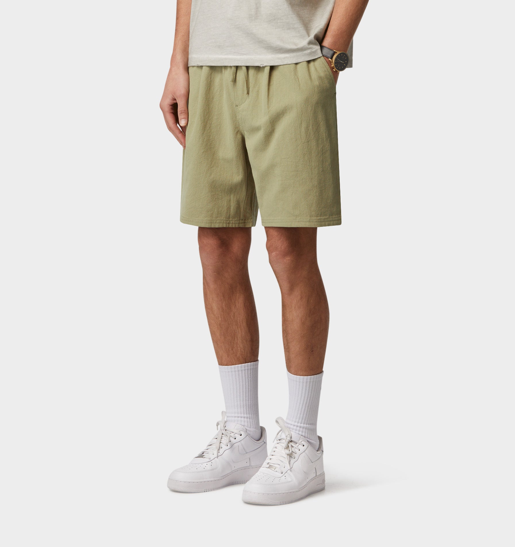 Linen Michael Pleat Short - Sage