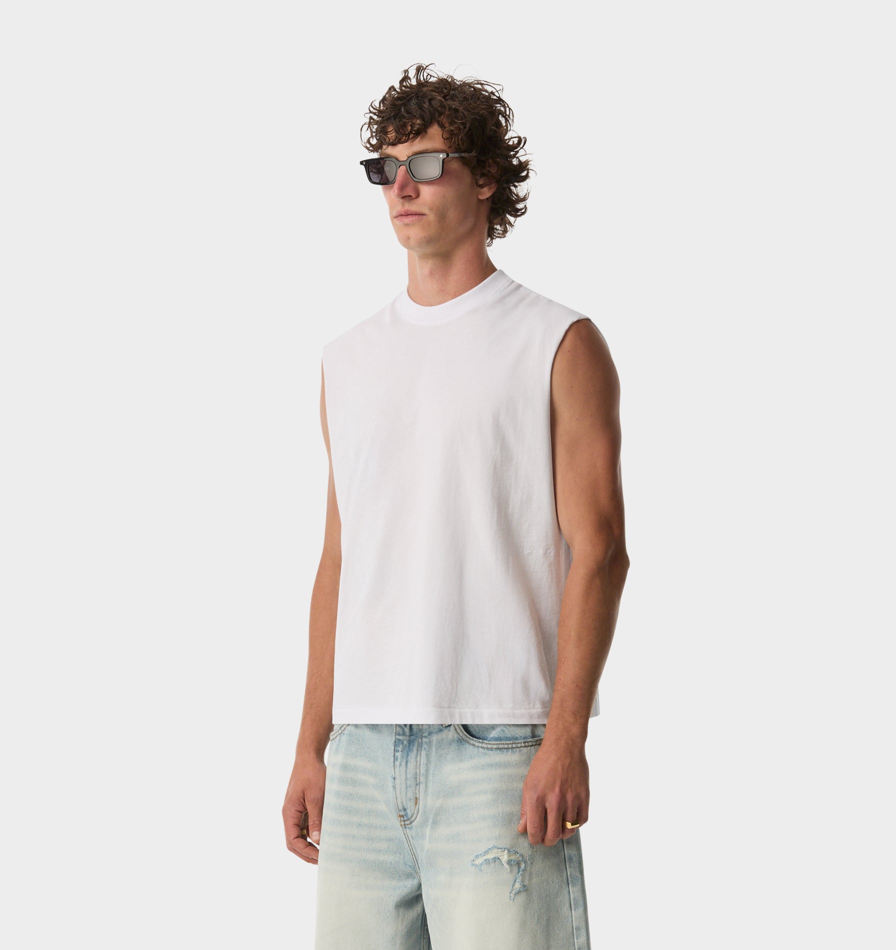 Hand Drawn Crop Tank - White