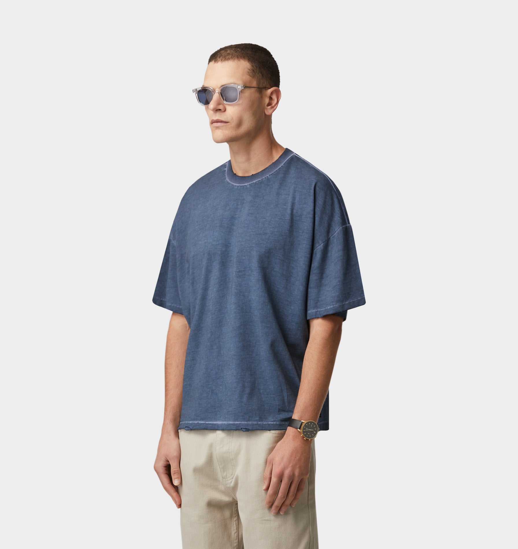 Distressed Lewi Crop Tee - Dirty Navy