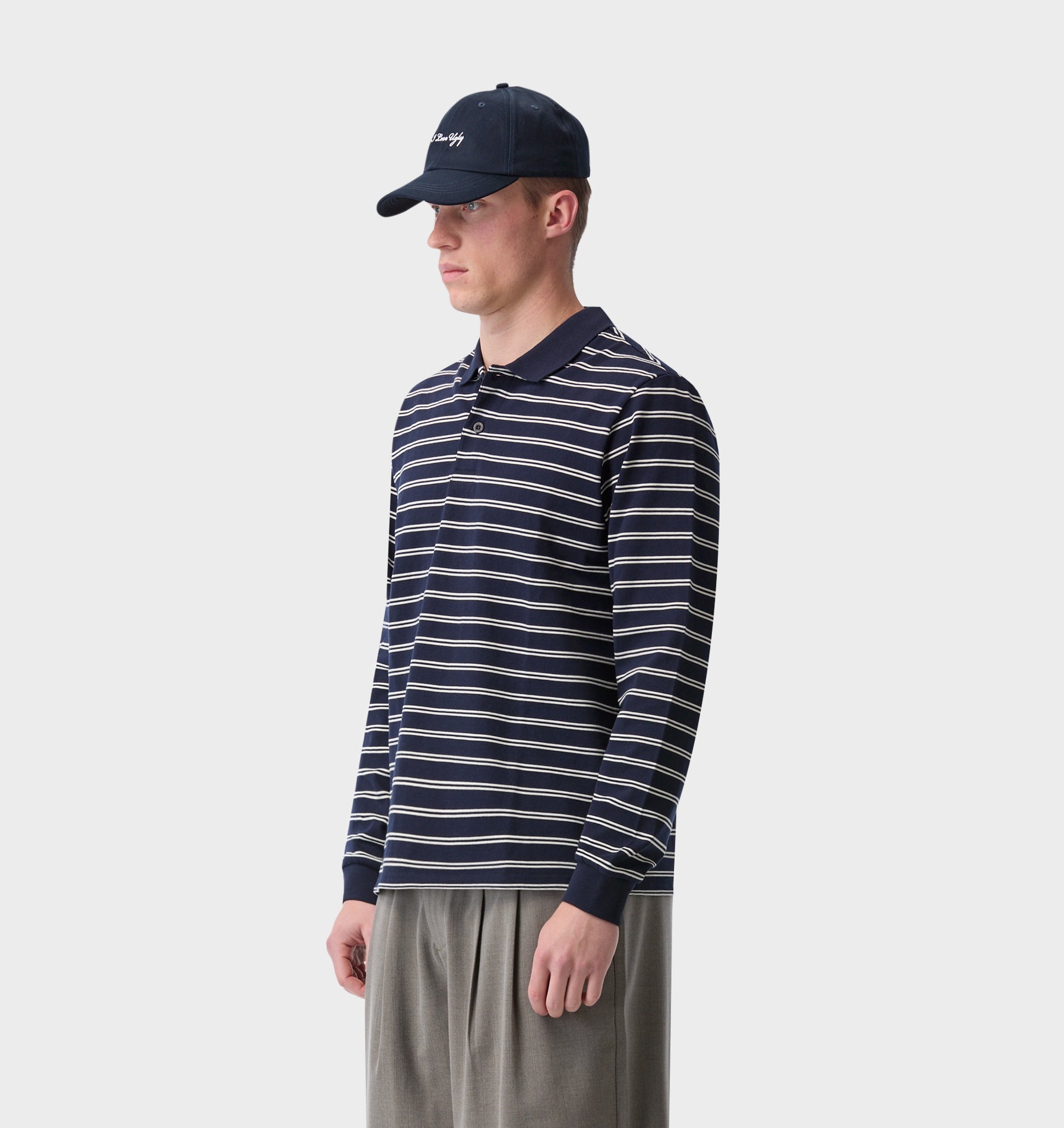 Polo LS Shirt - Navy/Off White Stripe