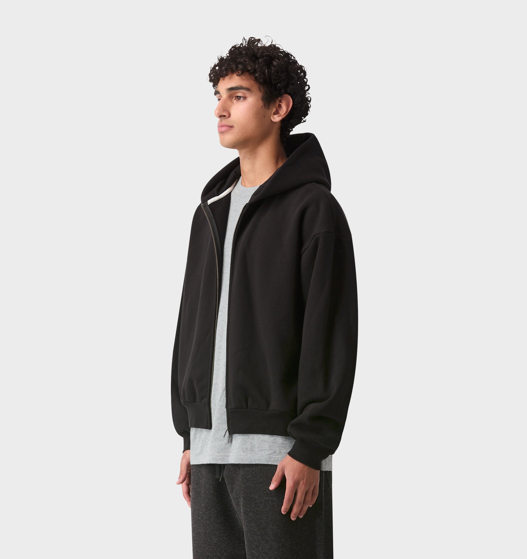Heavy Crop Zip Hood - Black